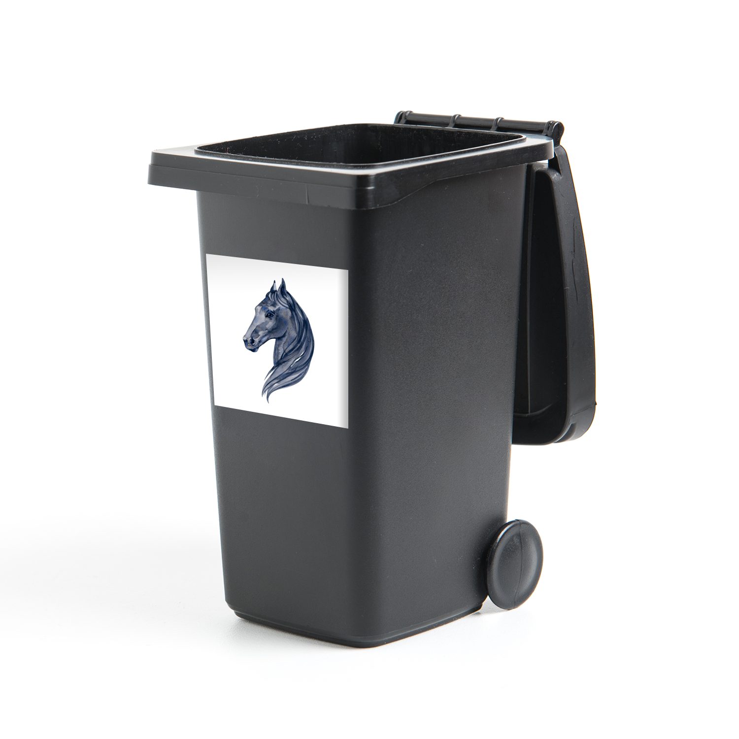 MuchoWow Wandsticker Pferd - Aquarell - Schwarz - Mädchen - Kinder - Mädchen (1 St), Mülleimer-aufkleber, Mülltonne, Sticker, Container, Abfalbehälter