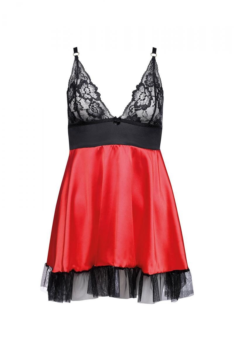 Anais apparel Negligé Schwarz/rotes Frauen Dessous Chemise Nachtkleid aus Satin, Spitze und