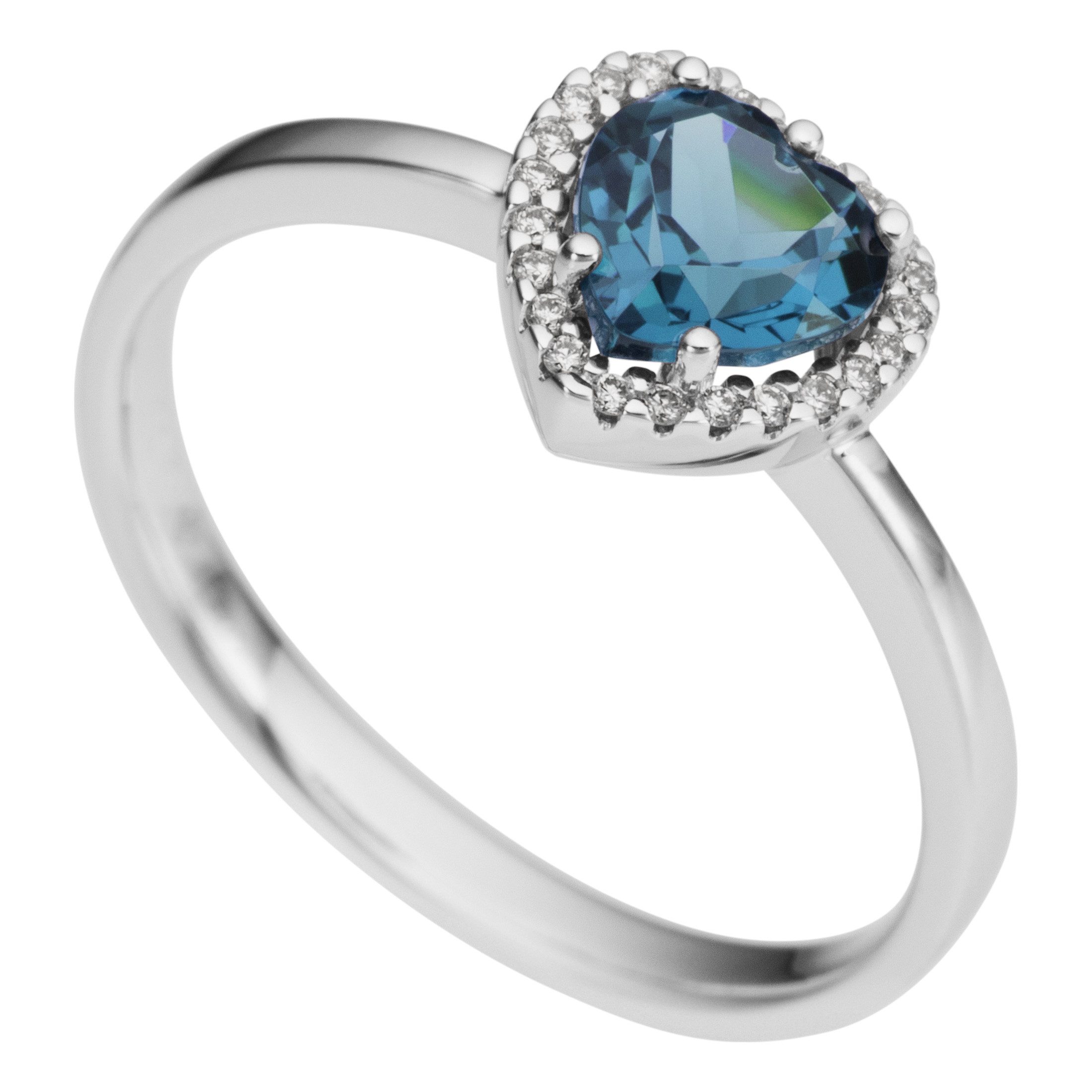 Firetti Fingerring Schmuck Geschenk Gold 333 Damenring Goldring Herz, mit Blau Topas Sky Blue - mit Brillanten