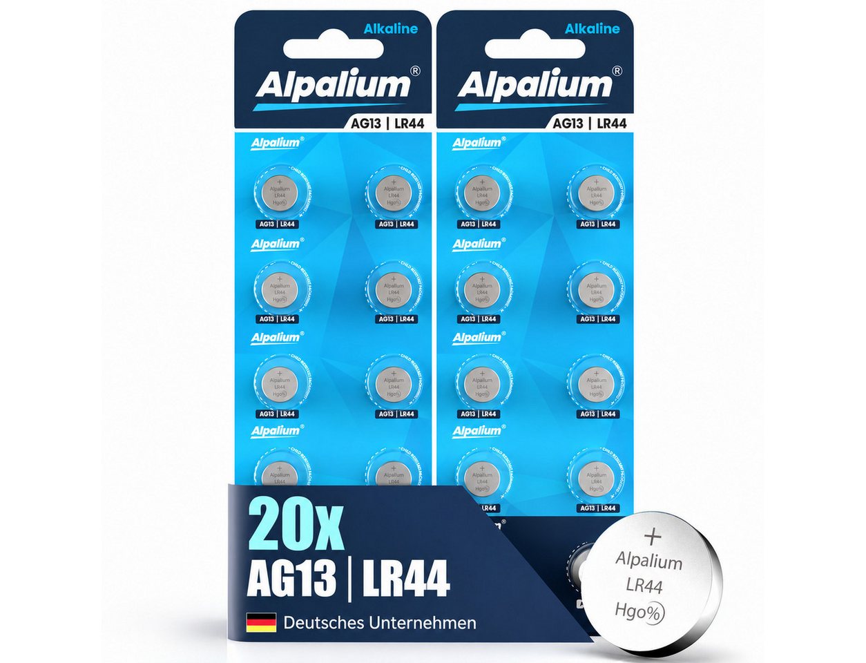 ALPALIUM AG13 LR44 Knopfzellen Batterie Alkaline, 20 Stück, Marke Alpalium Knopfzelle, LR44 (1.5V V), Vorratspack