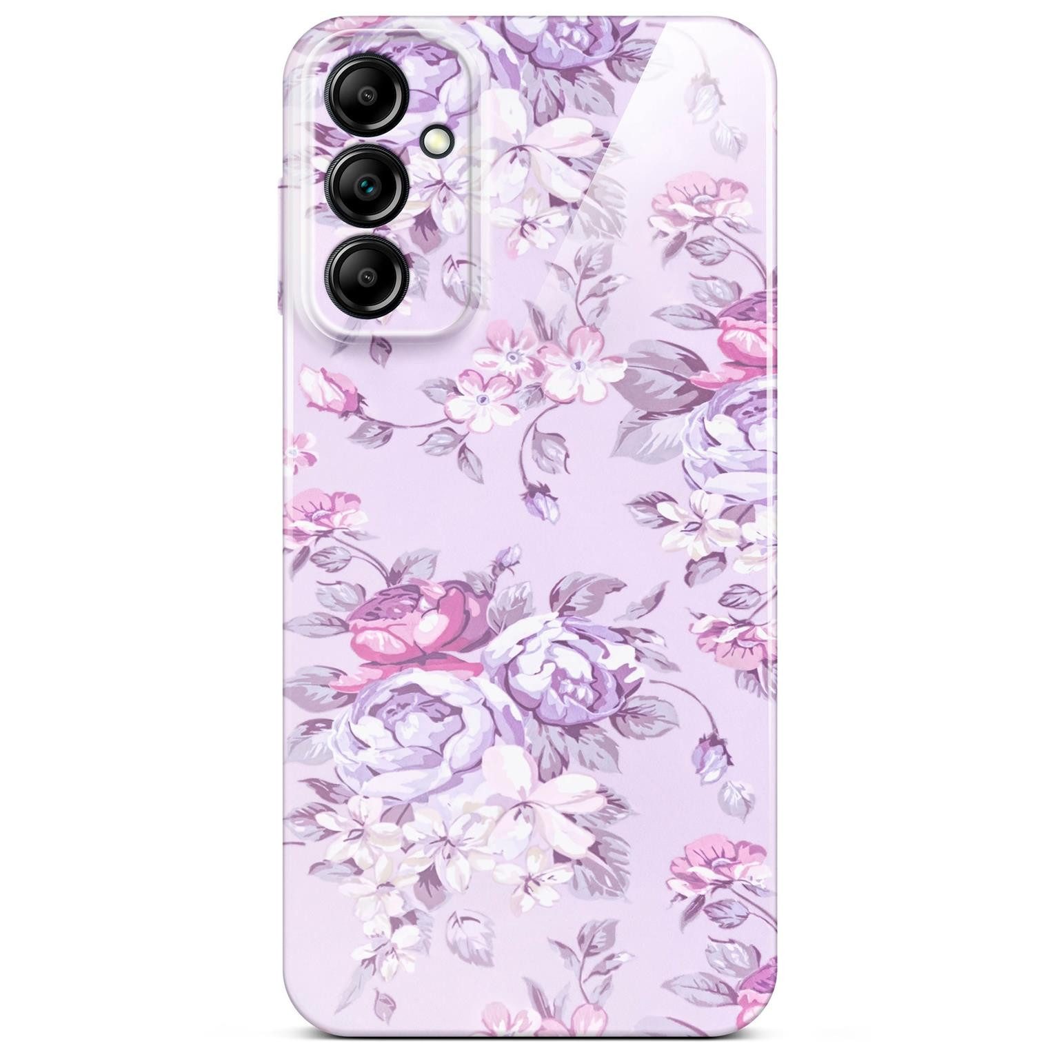 ONEFLOW Handyhülle für Samsung Galaxy A14 5G Hülle dünn Flower Cover Flieder 6,6 Zoll, Blumen Muster Handy Schutzhülle in Floral Design Case mit Kameraschutz