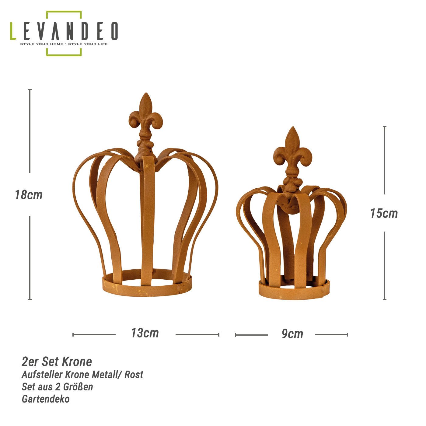 Levandeo® Gartenfigur, 2er Set Krone Metall Rostdeko Rost Gartendeko Deko-K günstig online kaufen