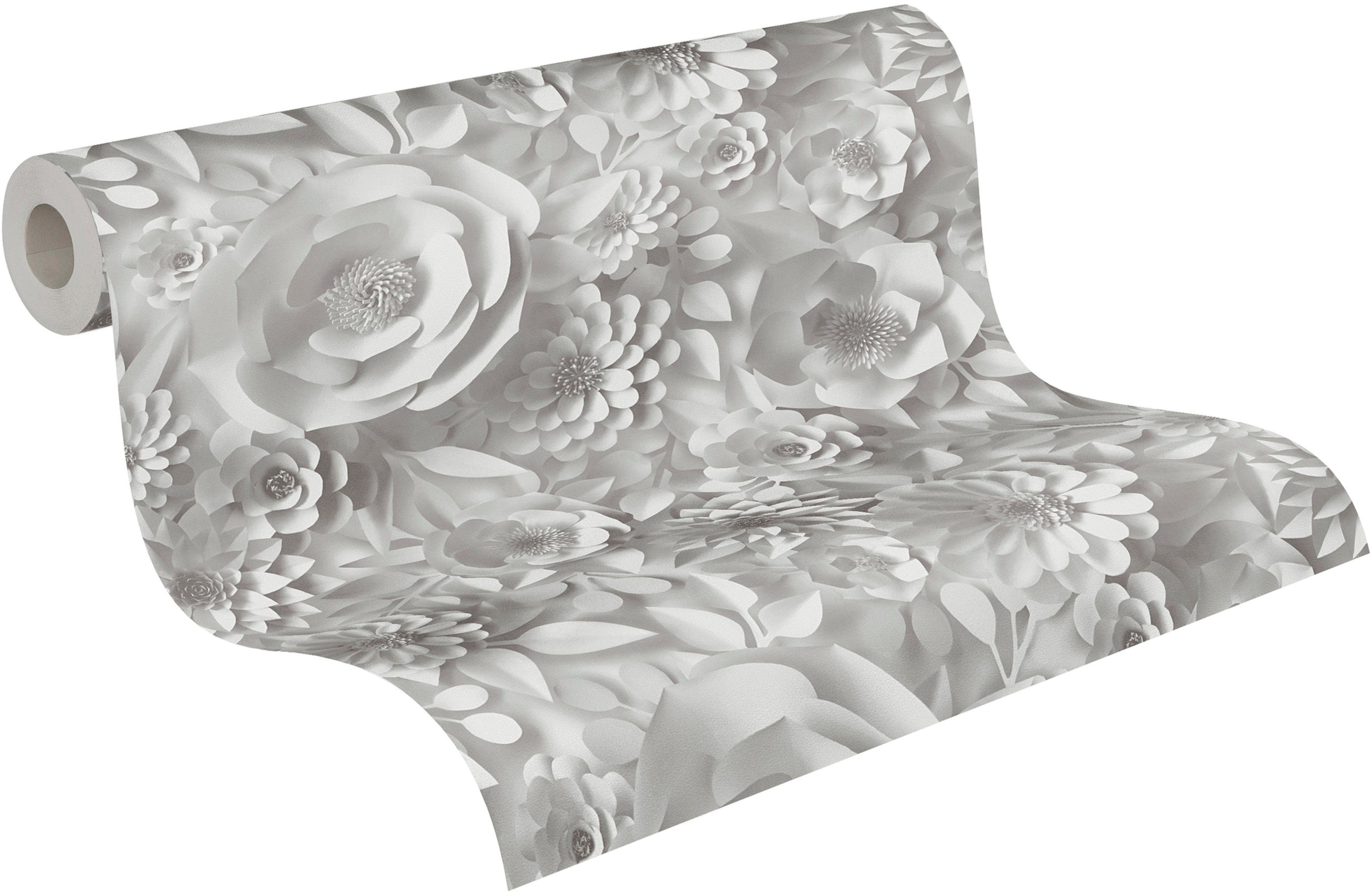 A.S. Création Vliestapete PintWalls (1 grau/weiß Blumenwand 3D Blumen matt, glatt, Optik, St)