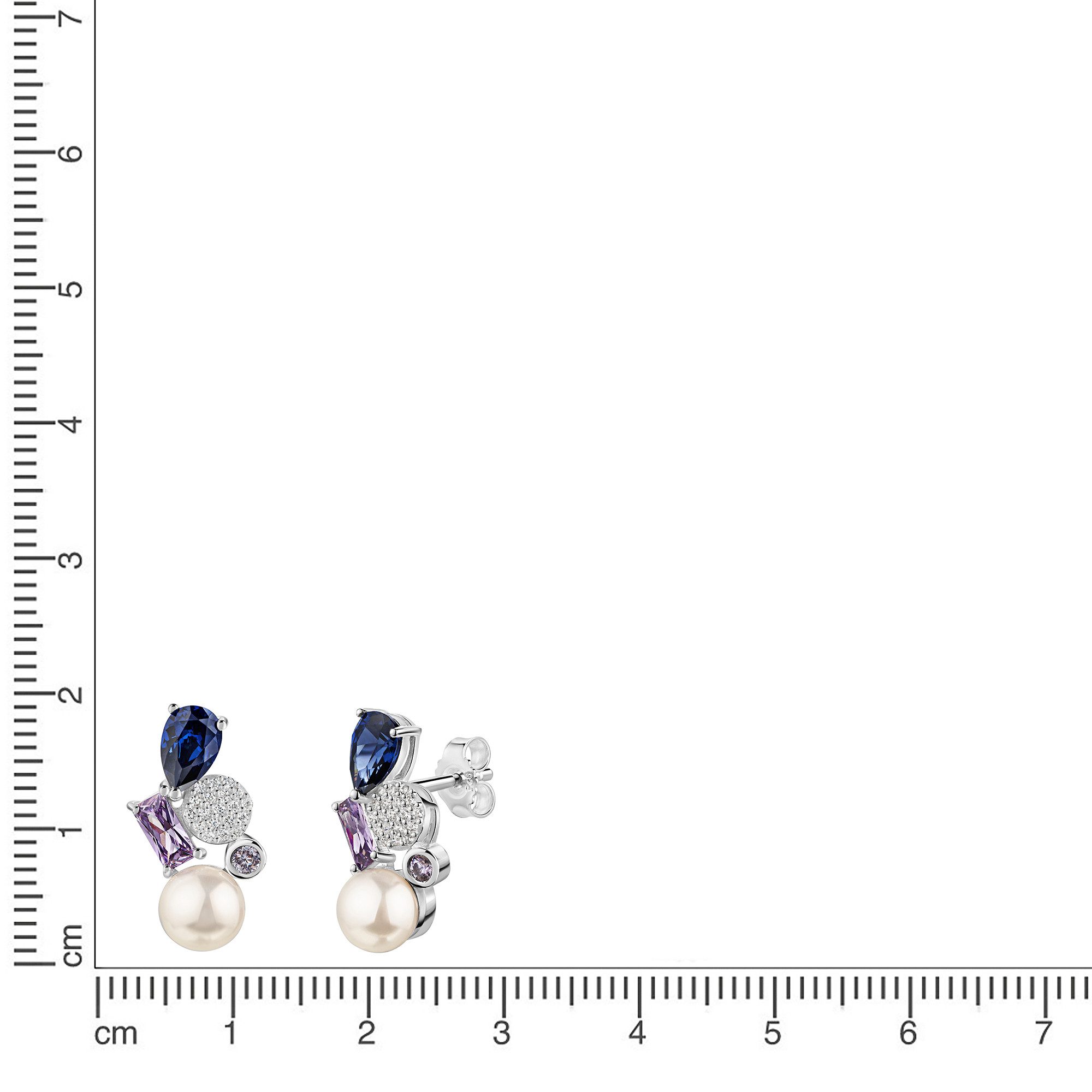 Firetti Paar Ohrstecker Schmuck Geschenk Silber 925 Ohrringe Baguette Kreis Tropfen, mit Zirkonia (synth) - mit Süßwasserzuchtperle