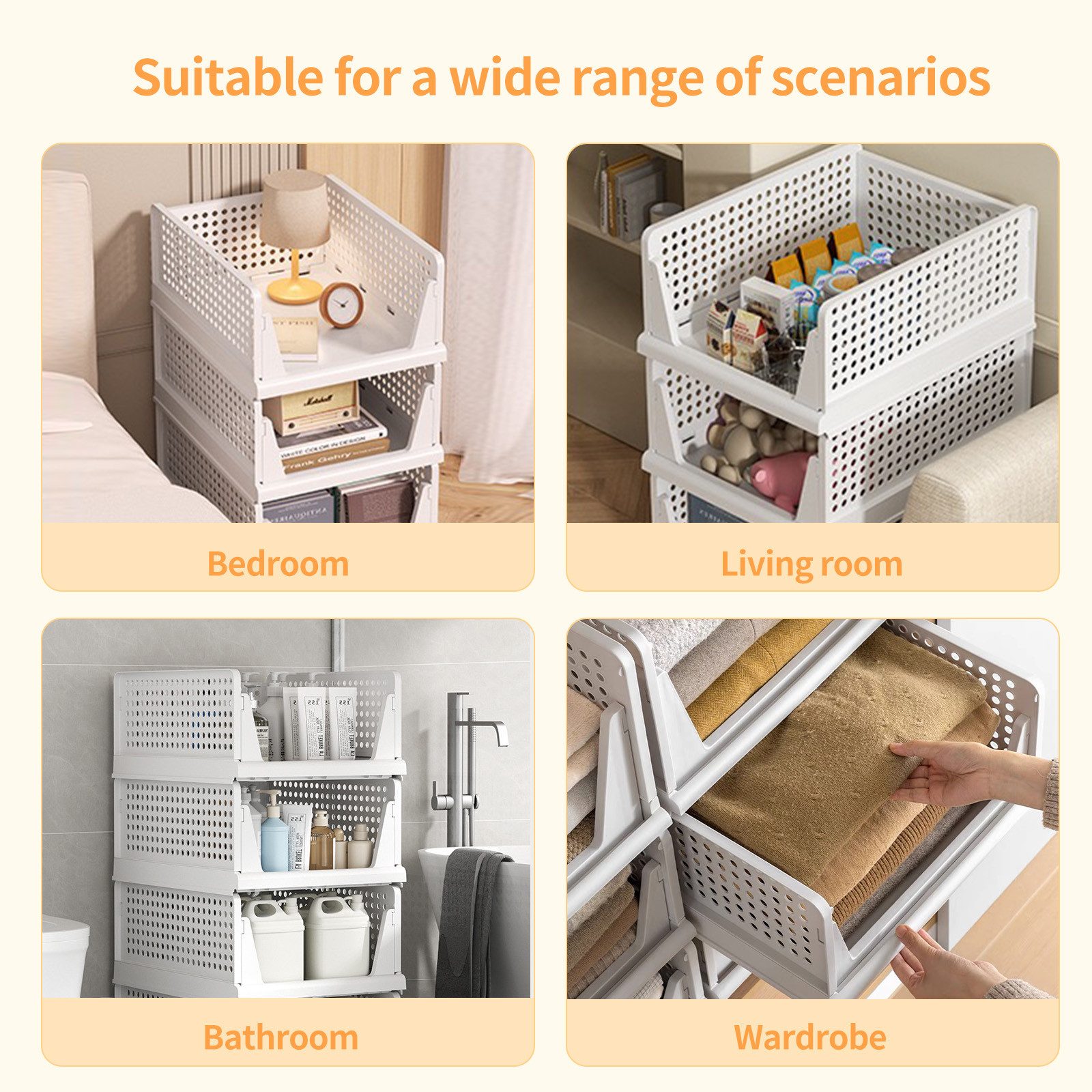 JEOBEST Schubladenbox Aufbewahrungsbox Schrank-Organizer Plastik Lagerkisten, (5 St) Klappbar und Stapelbar, für Zuhause Schlafzimmer Küche – Bild 3 von 5