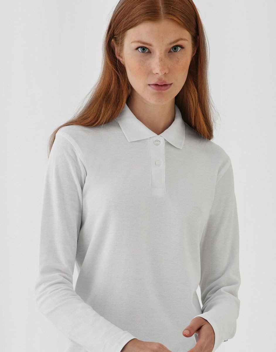 B&C Langarm-Poloshirt Damen Long Sleeve Polo ID.001 / 100 % Baumwollpiqué günstig online kaufen