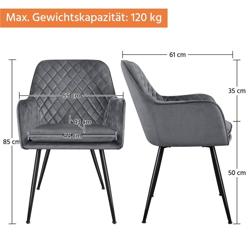 Yaheetech Esszimmerstuhl Küchenstühle (2 St), Stuhl-Set Polsterstühle mit Armlehnen und Metallbeine