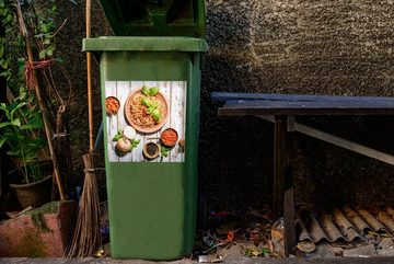 MuchoWow Wandsticker Nudeln - Basilikum - Gemüse (1 St), Mülleimer-aufkleber, Mülltonne, Sticker, Container, Abfalbehälter