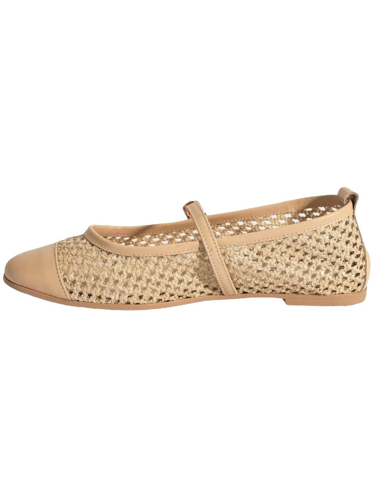 Desa Damen-Ballerinas – Obermaterial aus Textil und Lederfutter, Schnallen Ballettschuh
