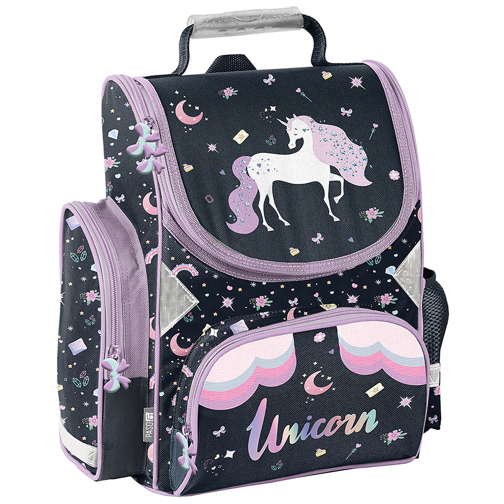PASO Schulrucksack Schulranzen Motiv Einhorn für Mädchen Jungen Teenager (1-tlg), Rucksack Tasche Einhorn
