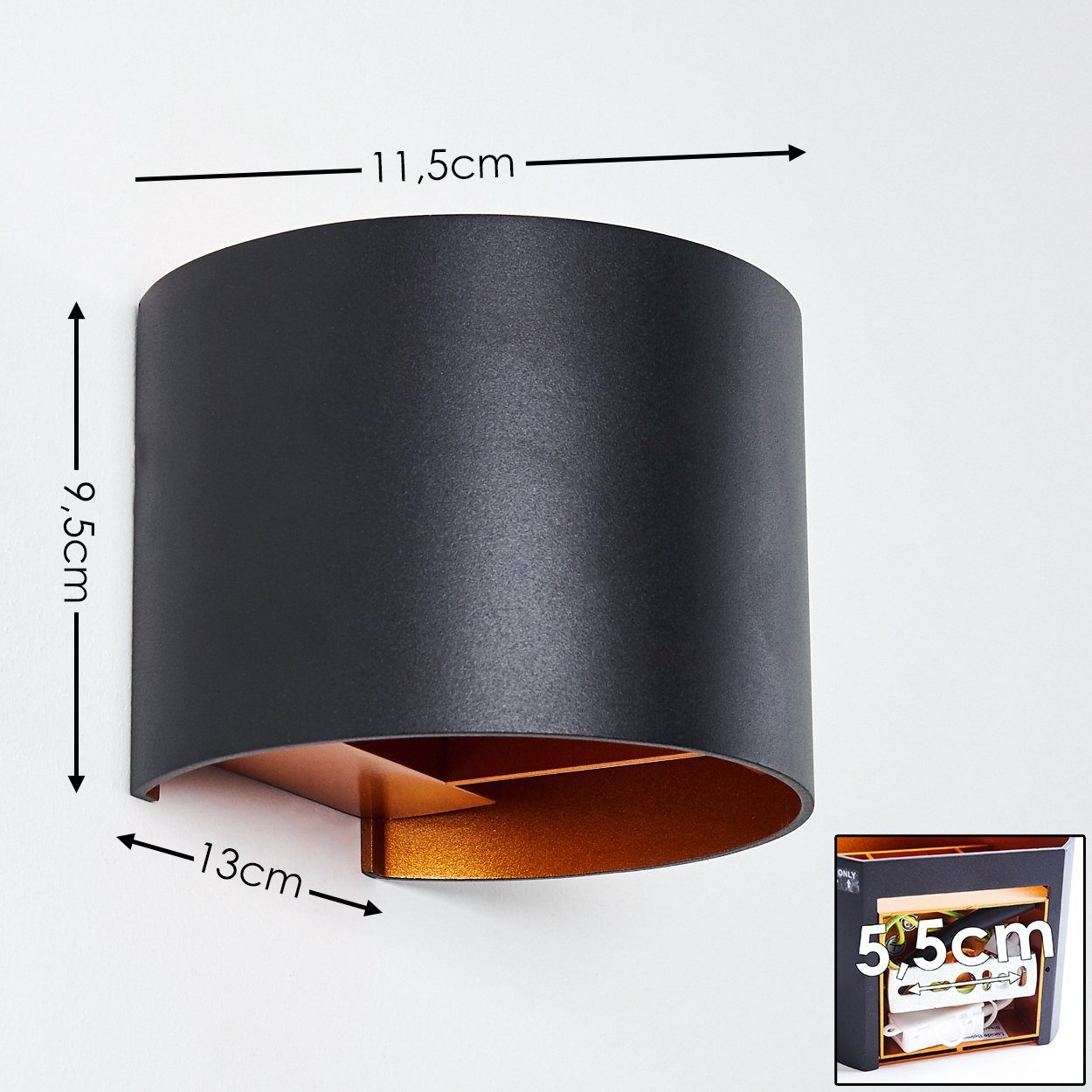 hofstein Wandleuchte »Vaccina« moderne Wandlampe aus Metall in Schwarz/Kupferfarben, ohne Leuchtmittel, 2700 Kelvin, m. verschiedenen Lichteffekten, Up&Down, G9 max., 350 Lumen
