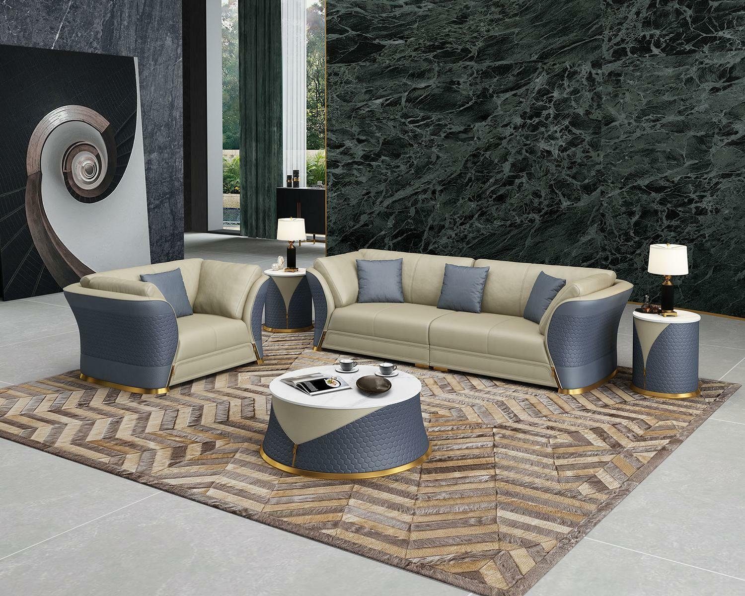 Polstermöbel Made Sofa 3+2+1 Luxus JVmoebel Sitzer Neu, Sitzgarnitur in Braun/Blau Leder Europe