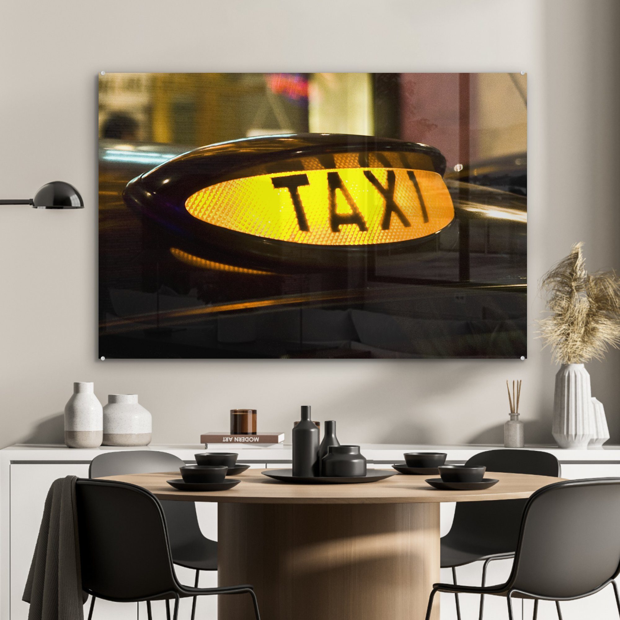 MuchoWow Acrylglasbild - St), Wohnzimmer Auto, (1 & - Acrylglasbilder Schild Schlafzimmer Taxi