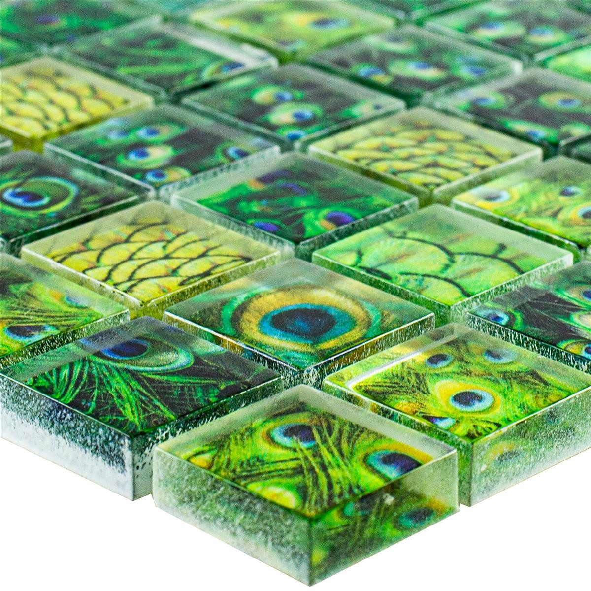 Mosafil Mosaikfliesen Glasmosaik Fliesen Peafowl 23, Glas 29.800x29.800, grün, Verlegefertig auf ein Netz geklebt - Wasserfest