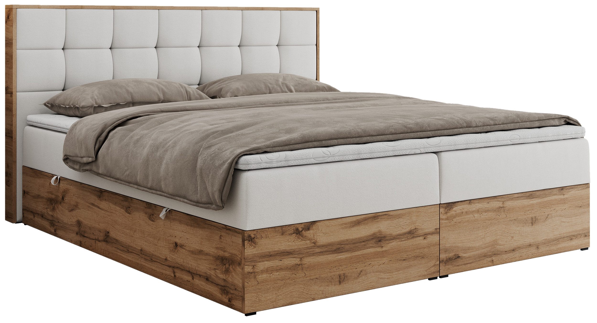 MKS MÖBEL Boxspringbett ALBERO 1 (Set, Packung, Topper T25/Visco, Stauraum, Matratzen, Bettkästen, T30-Schaum), Doppelbett, Multipocket-Matratzen, Möbelplatten, Praktisch