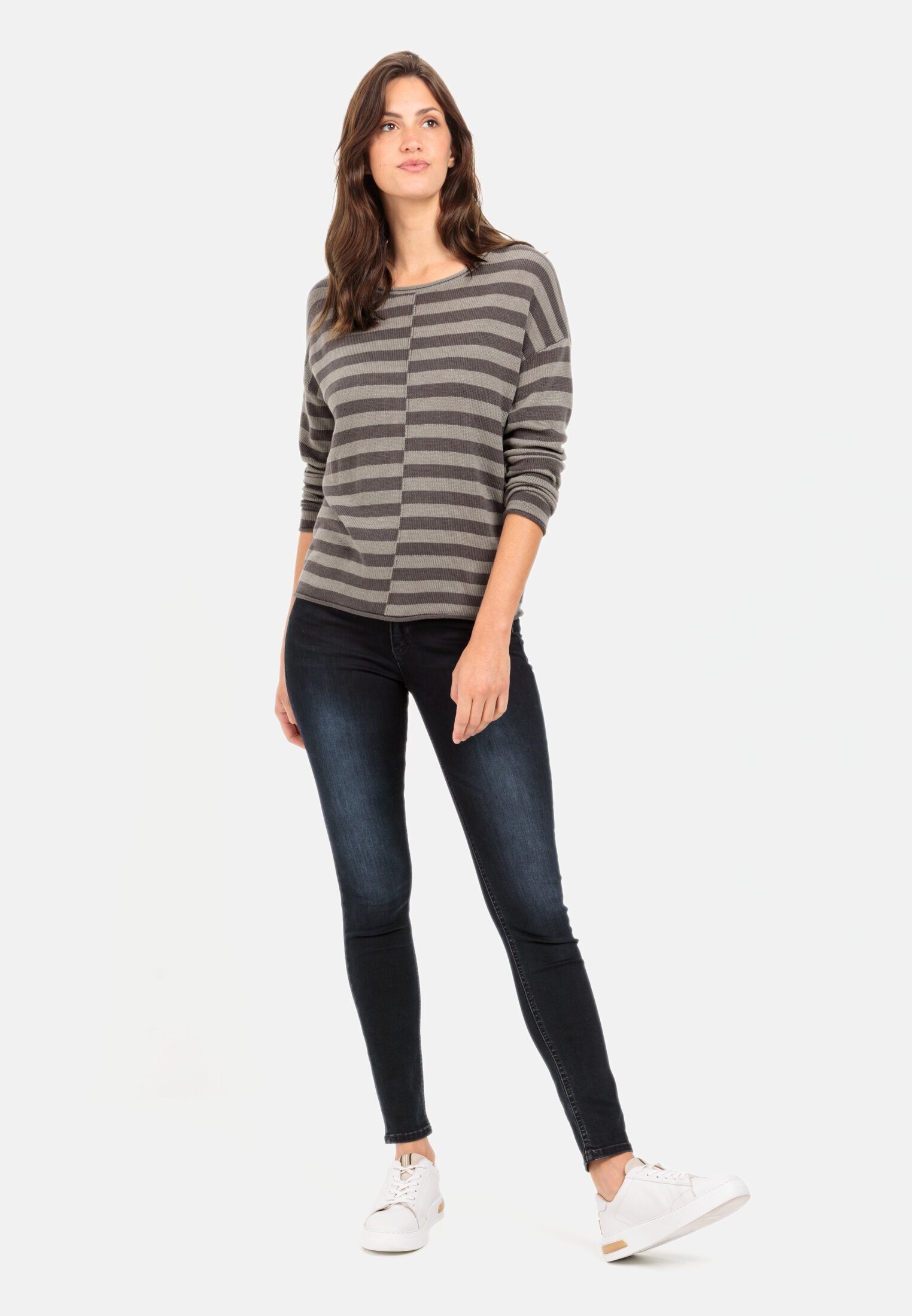 camel active Strickpullover Strickpullover mit Streifenmuster Langarm Markenlabel