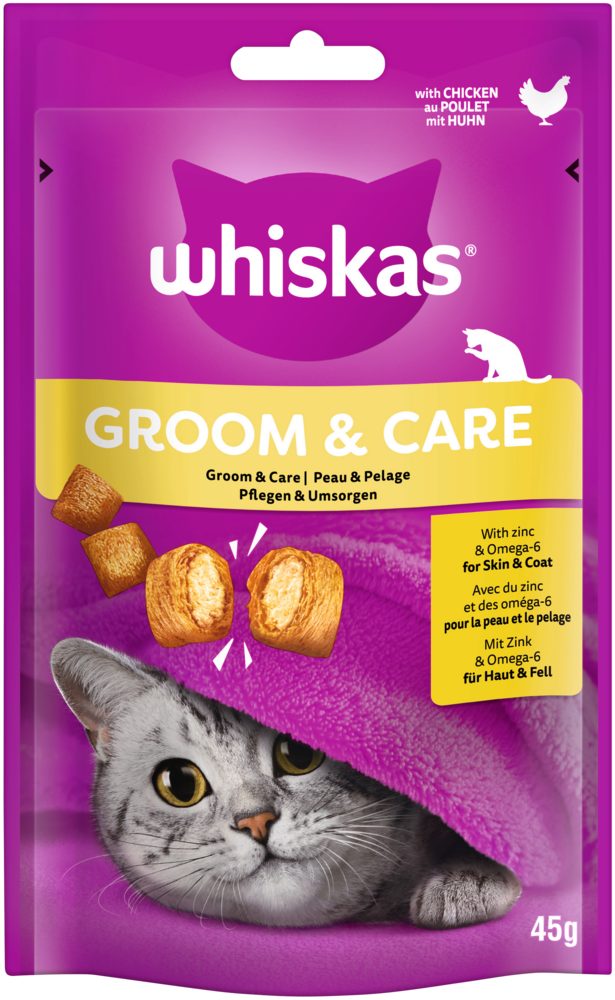 Whiskas WHISKAS® Portionsbeutel Groom & Care mit Huhn 45g, für: Katze