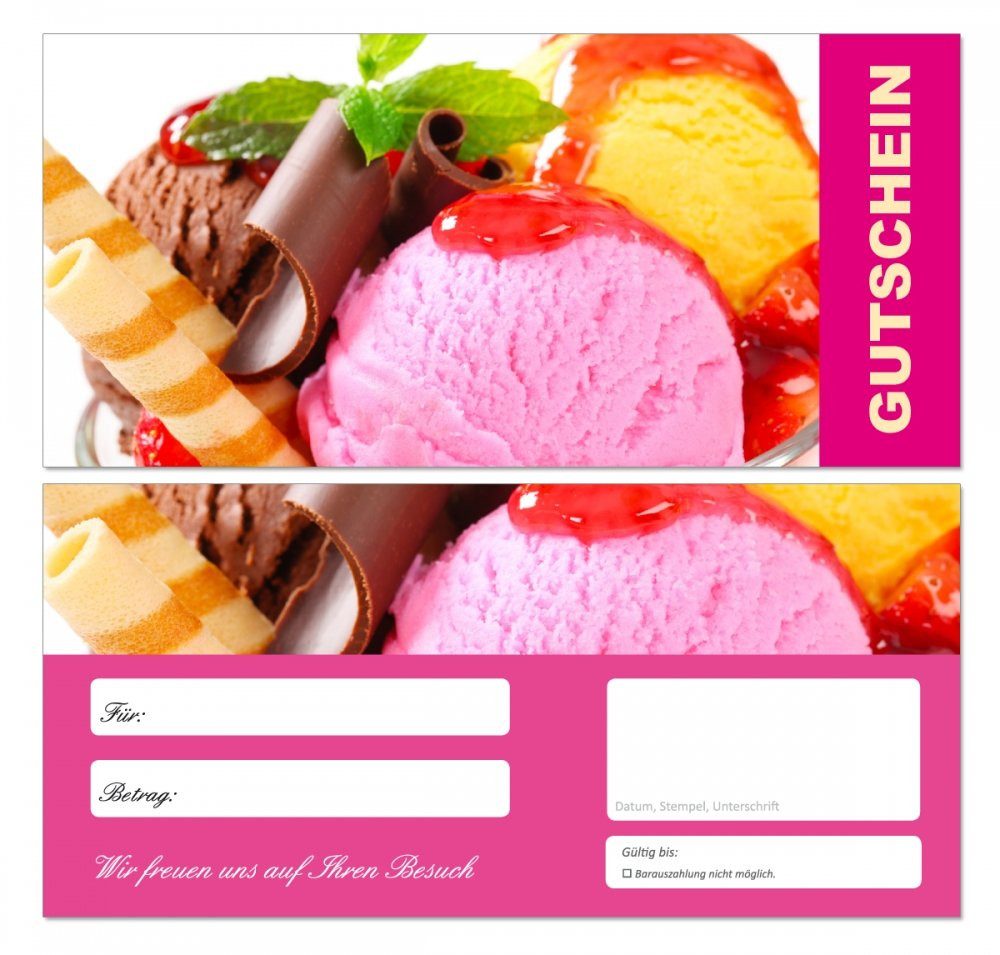 Geschenkkarte Geschenkgutscheine Eiscremé Eis Eiswaffel