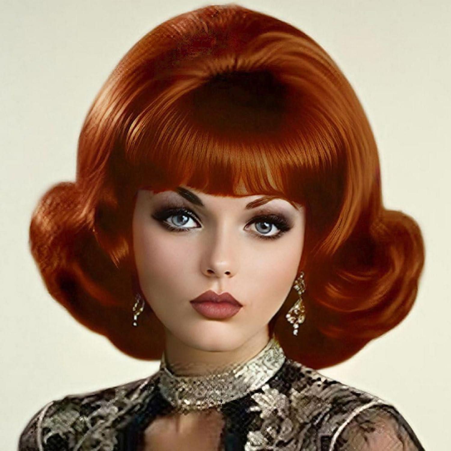 Kostüm-Perücke Perücke Bienenstock Bouffant Damen Vintage Lockig Pony Braun Rot Curly