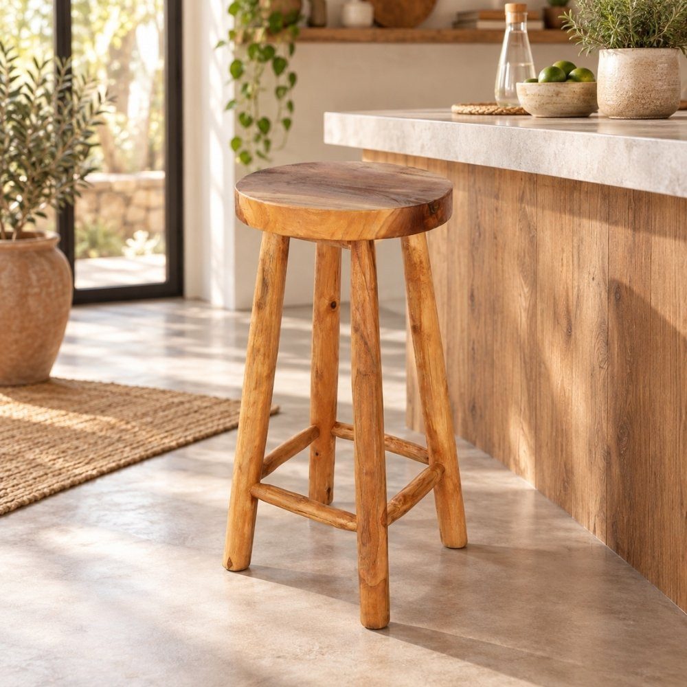 LebensWohnArt Sitzhocker Teak Barhocker BARRA H75cm Natural Massivholz Handarbeit