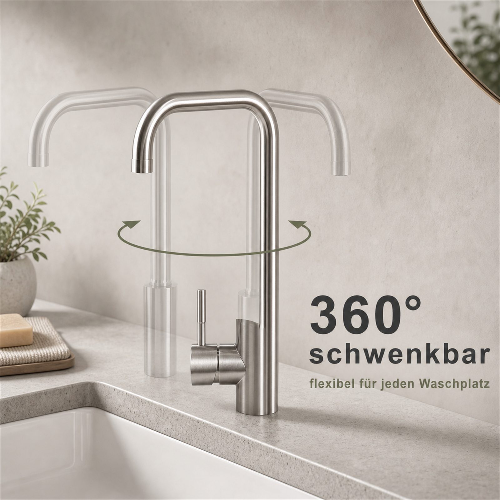 Ledklang Küchenarmatur Hochdruck Edelstahl Spültischarmatur 360° schwenkbarem Auslauf (1-St) für Spüle & Waschbecken – Bild 3 von 5
