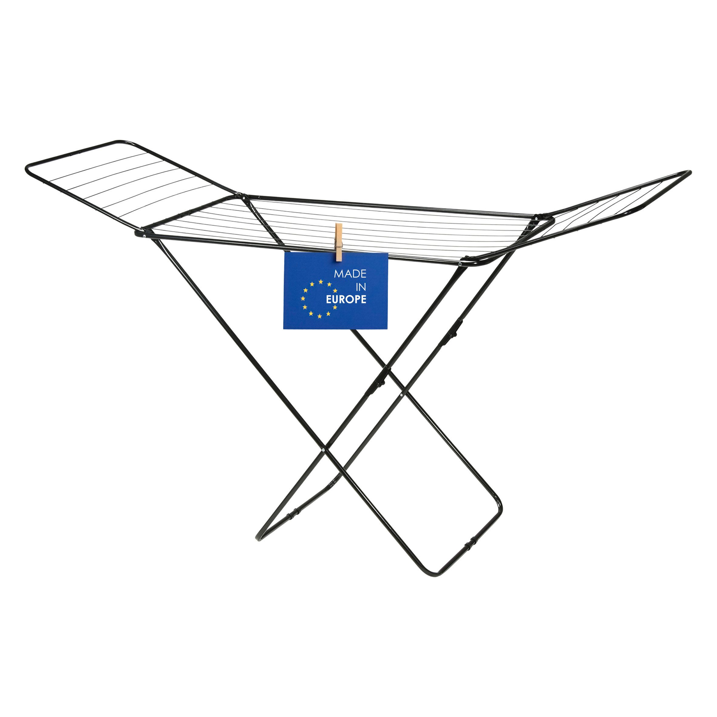 Spetebo Wäscheständer Trockengestell schwarz klappbar 18 m - 180 x 55 cm, mit 2 ausklappbaren Seitenteilen