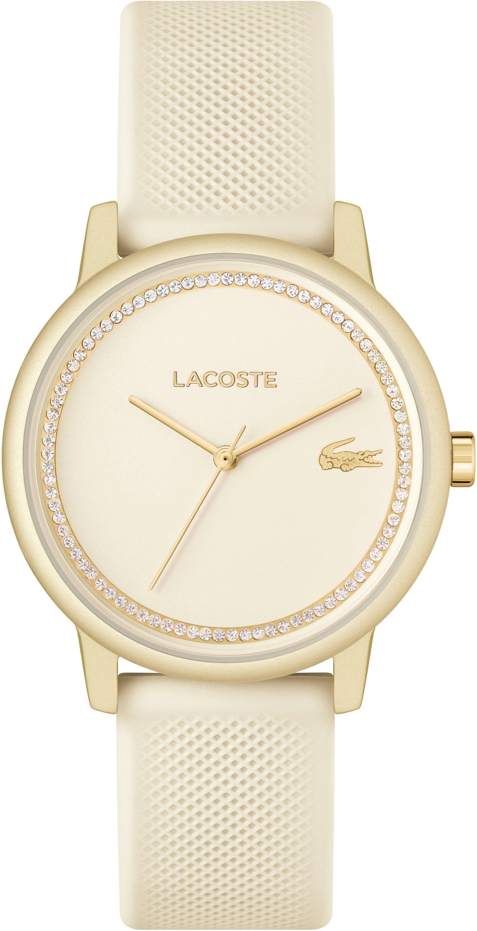 Lacoste Quarzuhr LACOSTE.12.12 GO 2001288, Armbanduhr, Damenuhr, analog, Glaskristalle, Silikonarmband