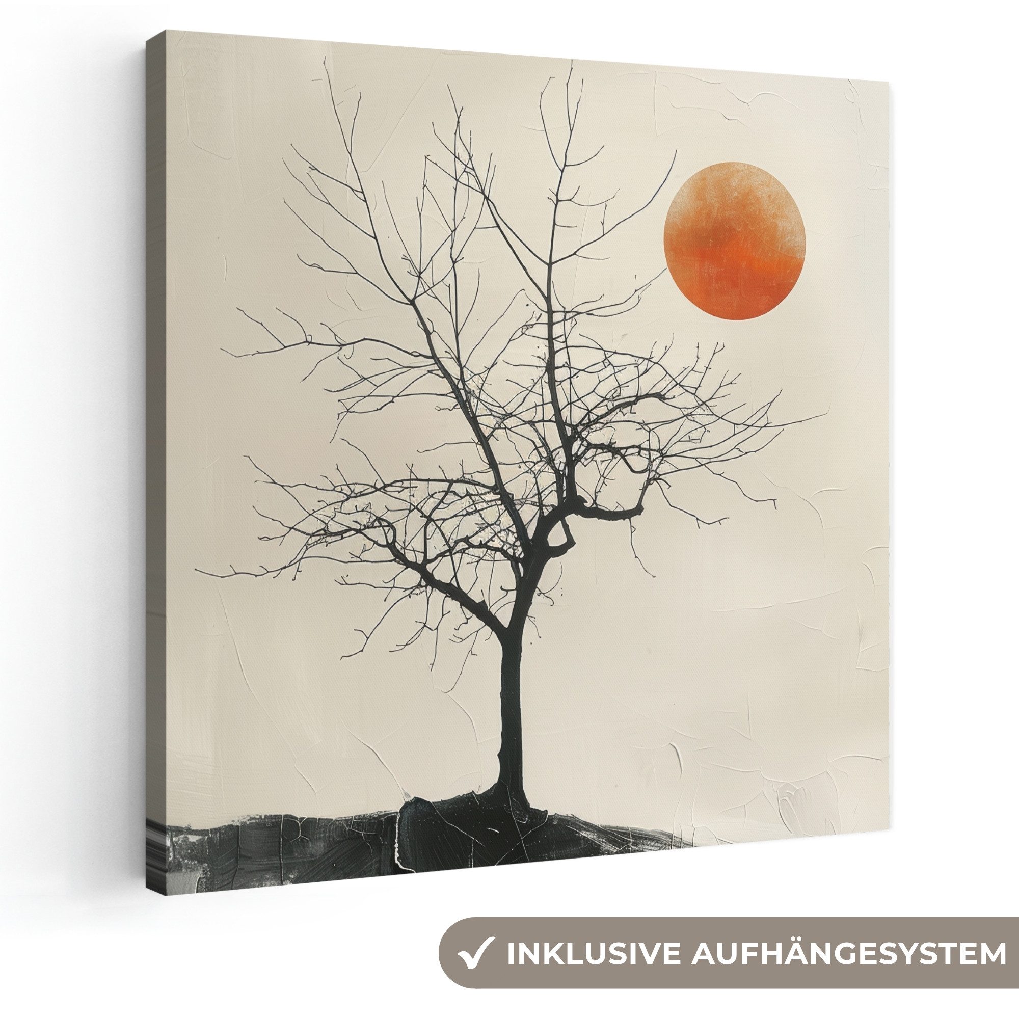 OneMillionCanvasses® Leinwandbild Baum - Sonne - Modern - Landschaft, Fotodruck (1 St), Wandbild, Deko Schlafzimmer Wohnzimmer Flur 20x20 cm