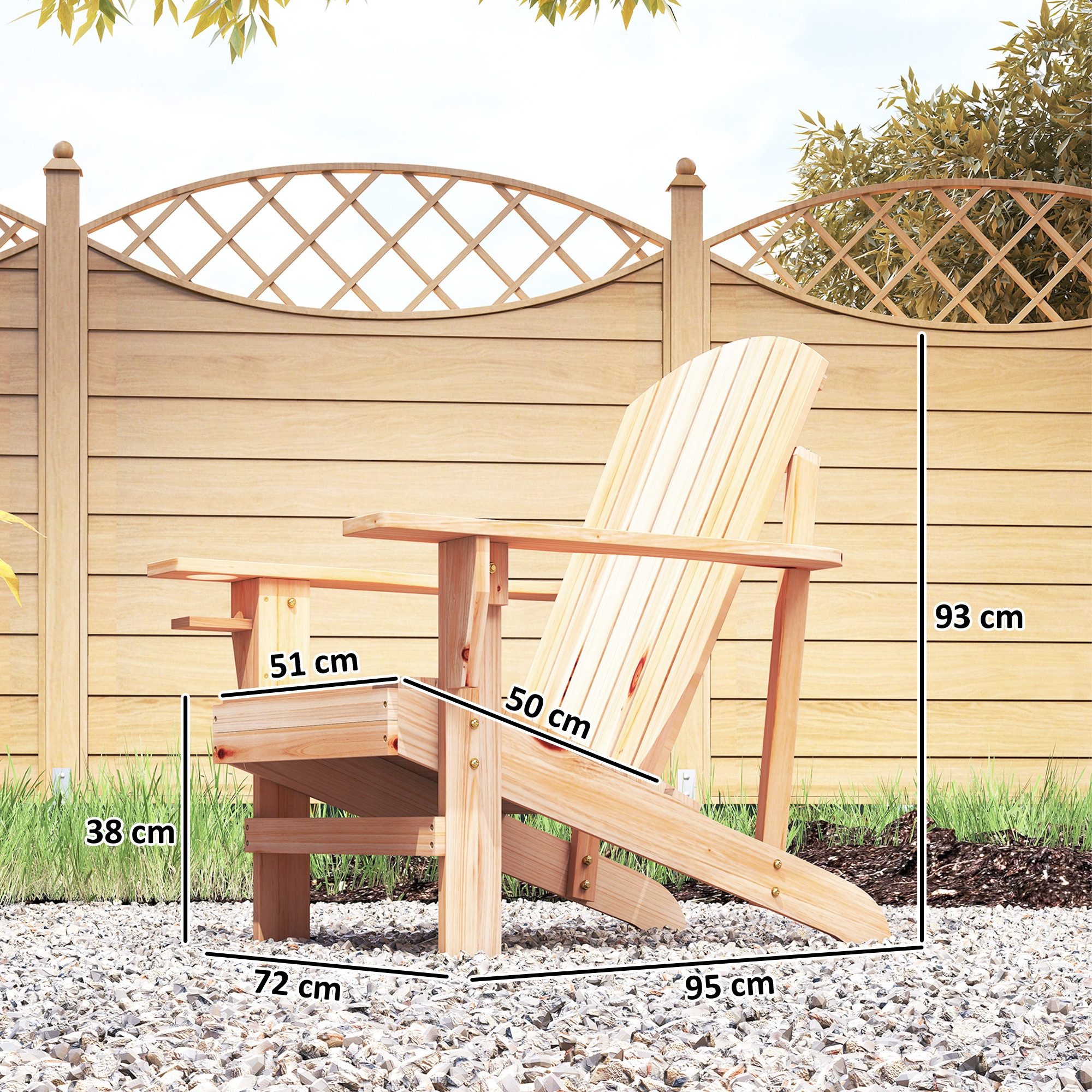 Outsunny Gartenstuhl Adirondack-Gartenstuhl mit Becherhalter (Terrassenstuhl, 1 St), Balkonstuhl mit breiten Armlehnen