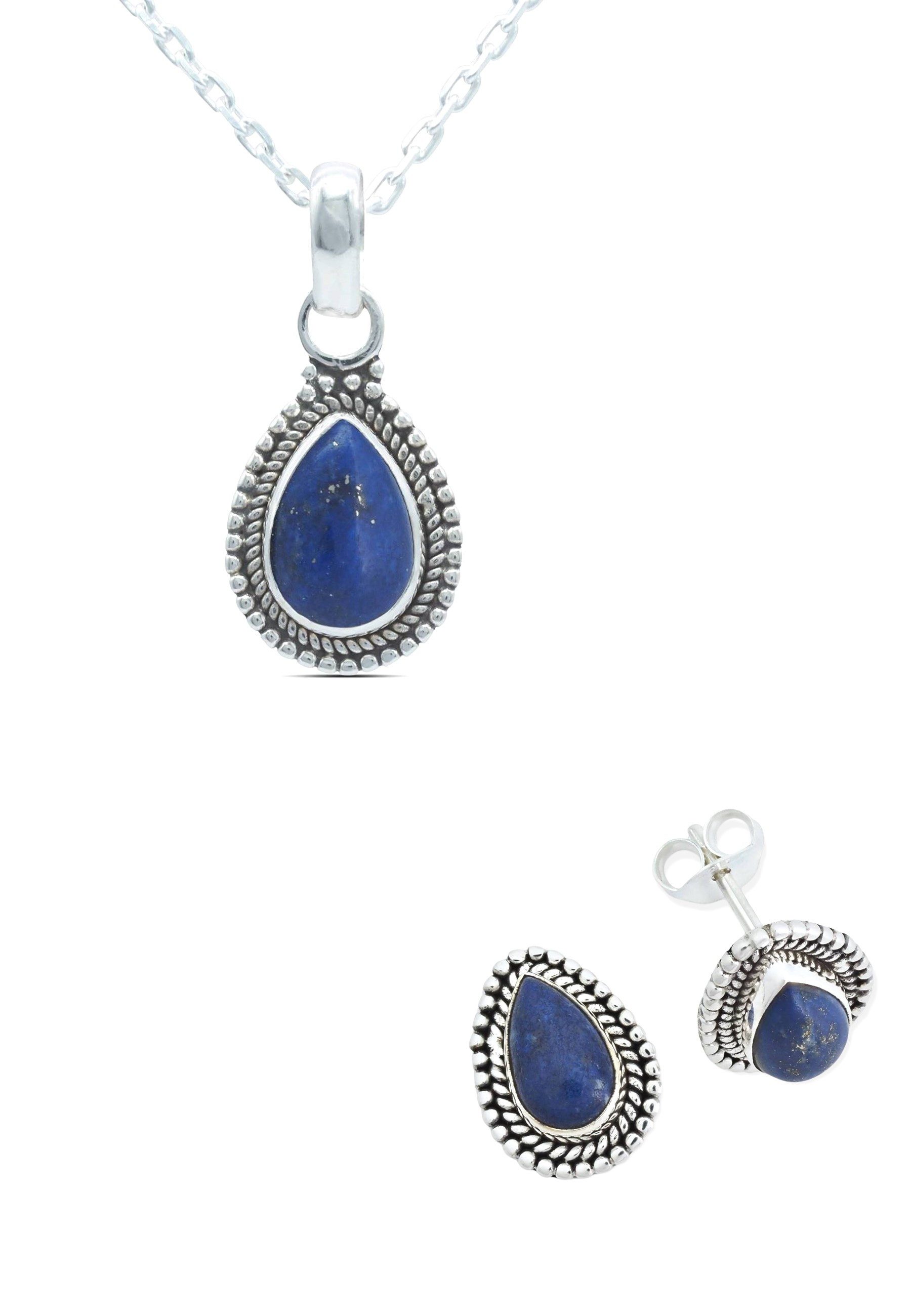 mantraroma Schmuckset 925er Silber mit Lapis Lazuli (Schmuckset aus 925 Silber)