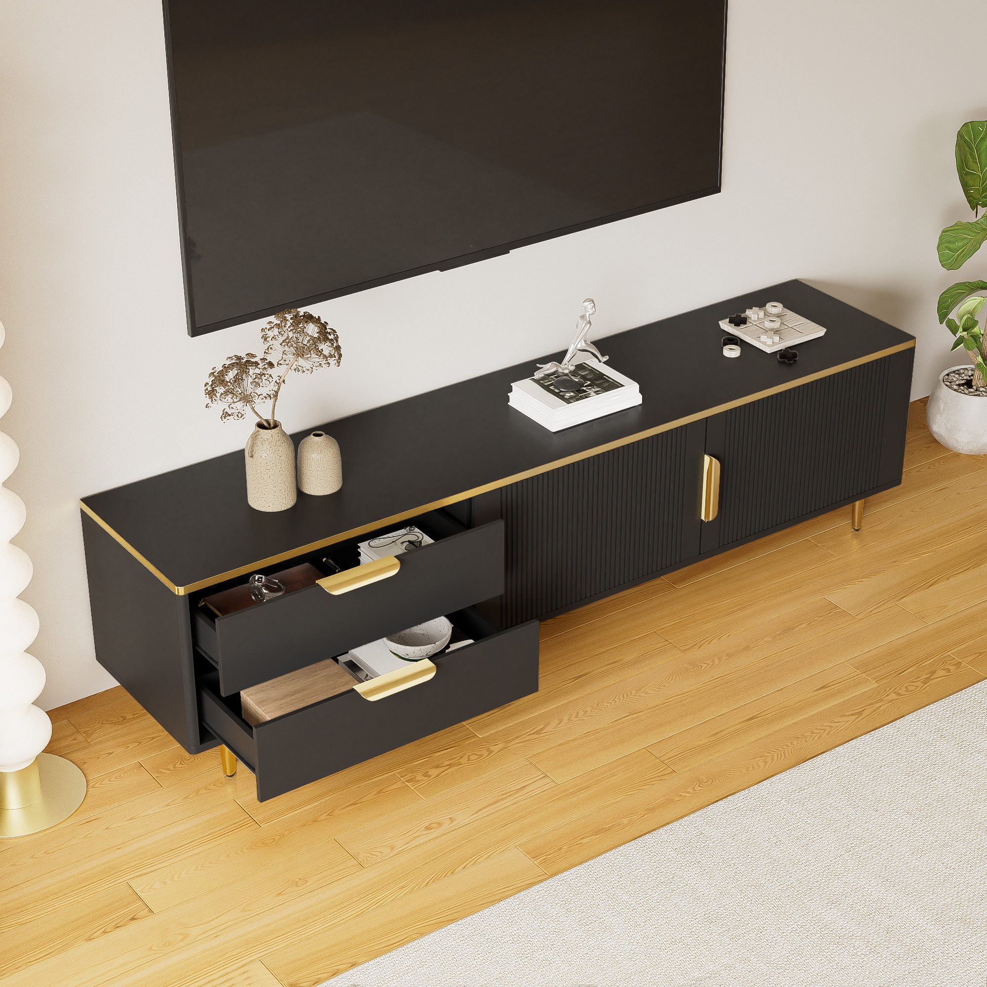 Merax Lowboard mit Türen und Schubladen, TV-Schrank mit Metallfüße,TV-Board,Fernsehtisch,B:170cm
