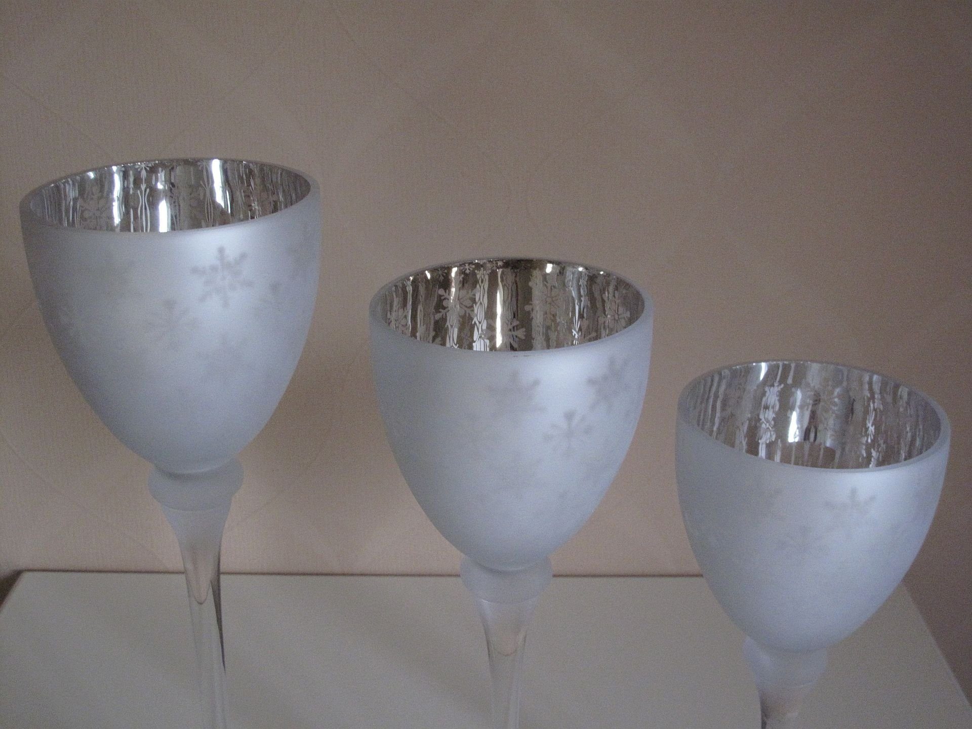 Small-Preis 3er-Set) Glaskelche Silber Kelchgröße 30/35/40 Kerzenhalter Windlicht (SET, Windlicht 3er cm Set