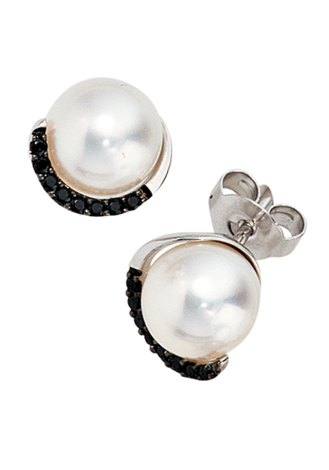 JOBO Perlenohrringe Ohrringe mit 2 16 Süßwasser-Zuchtperlen Perlen, 585 Weißgold Diamanten