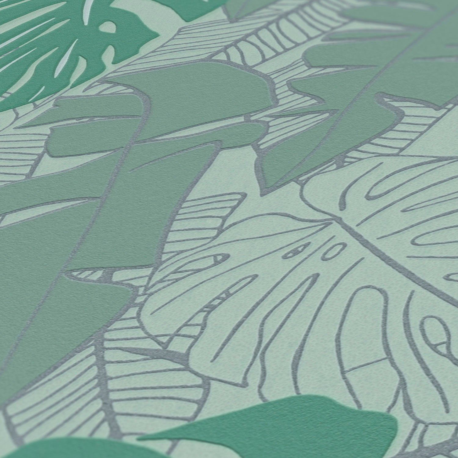 Palmenblätter, Grün,Silber Dschungelmotiv House schimmernd, living of Vliestapete Turnowsky strukturiert, St), walls Designertapete matt, (1