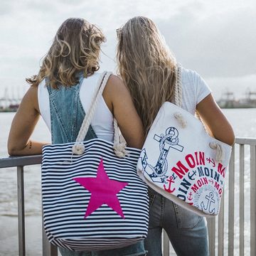 Sonia Originelli Umhängetasche Strandtasche maritim gestreift Sternprint Seilkordeln Shopper, kleine Innentasche mit Reißverschluss