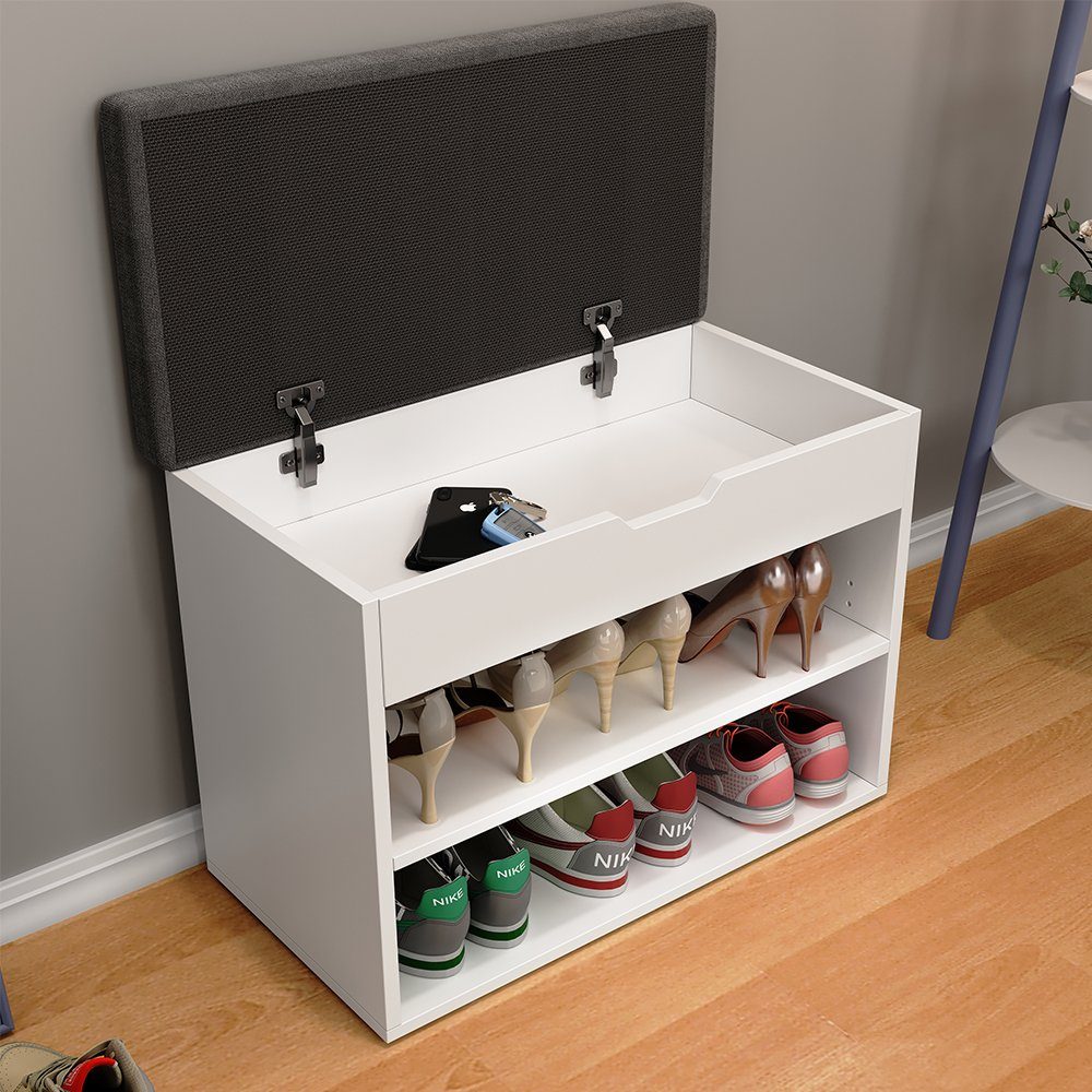 Vicco Schuhbank Titus, Weiß, 60 x 45 cm mit Auflage, mit Klappdeckel