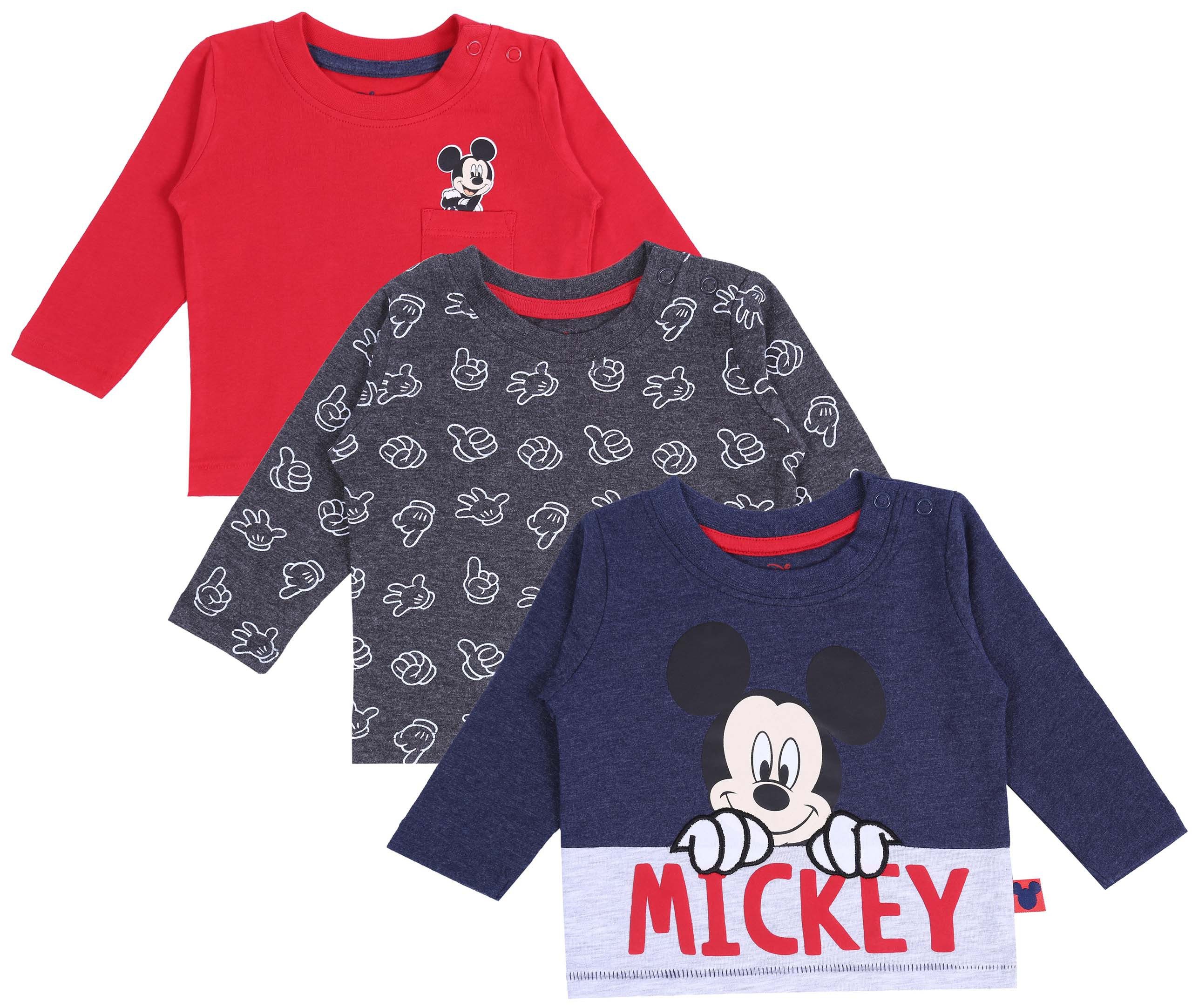 Langarmbluse 3 x Bluse Mickey-Maus DISNEY 0-3 Monate
