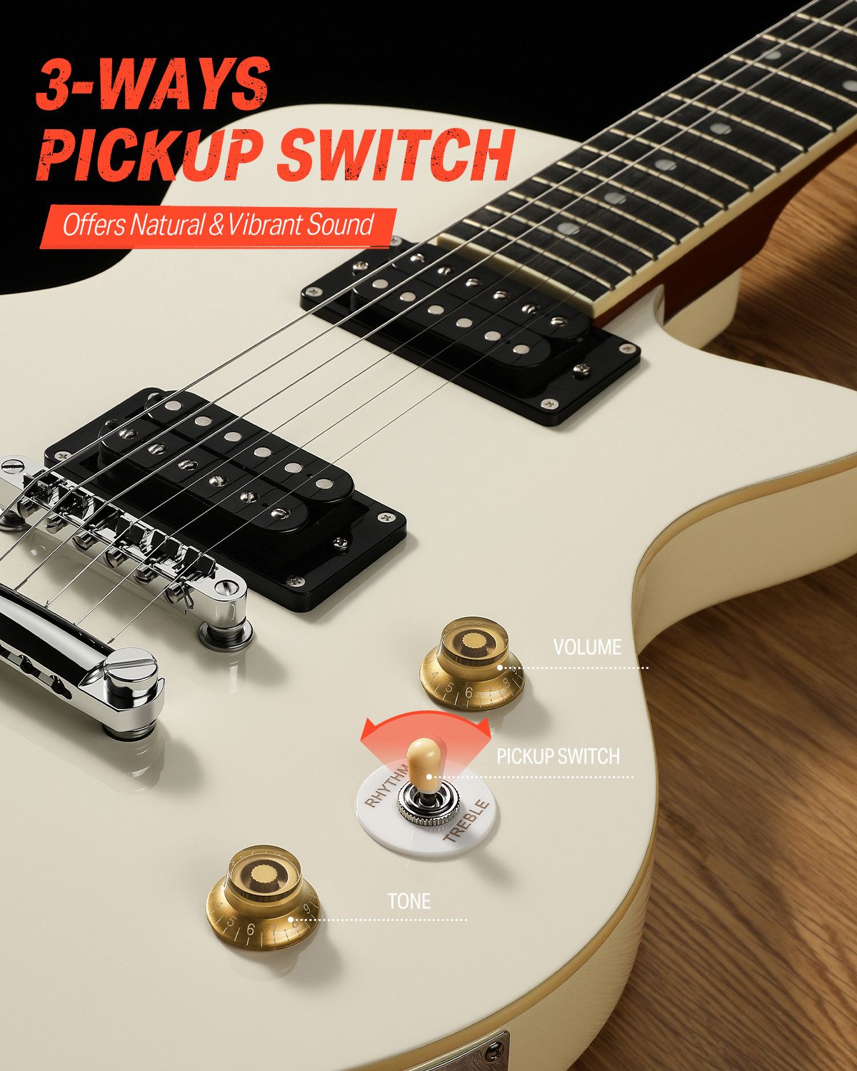 Donner E-Gitarre 39" Solid Body H-H Pickups Gitarren für Rock, Blues, Pop &Punk DSC-128, LP-Stil, Gitarrenkoffer, Gurt, Kabel, Gitarrenkoffer, Gurt, Kabel, Solid Body Für Anfänger