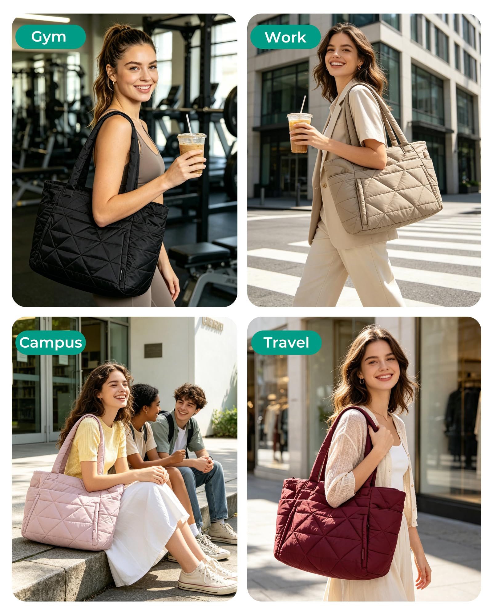 nsihing Schultertasche Handtasche damen Umhängetaschen crossbody bag, Große Stepp-Tasche mit Reißverschluss und mehreren Fächern – Bild 2 von 5