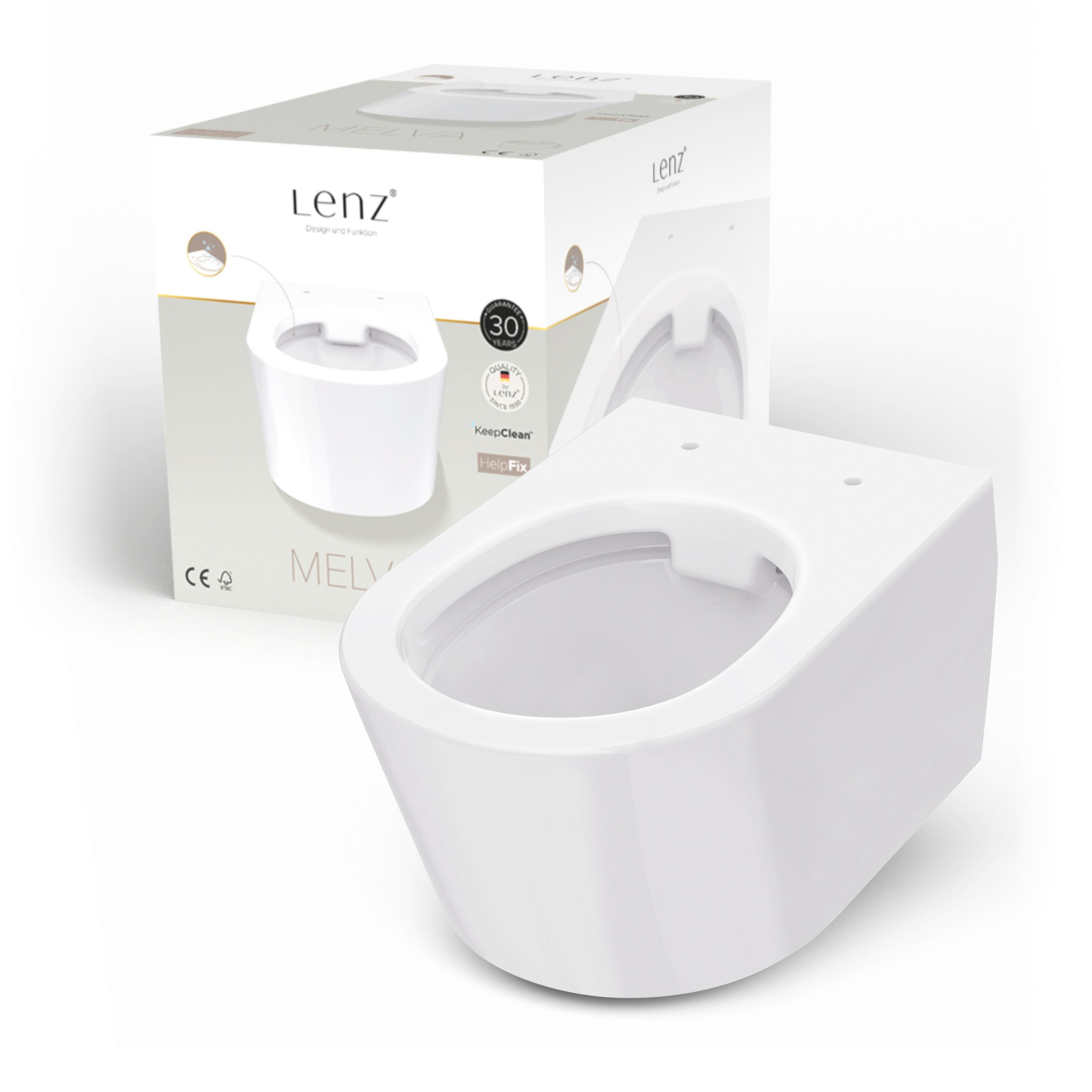 Lenz Tiefspül-WC MELVA, wandhängend, Abgang waagerecht, Innovative HelpFix Montagehilfe