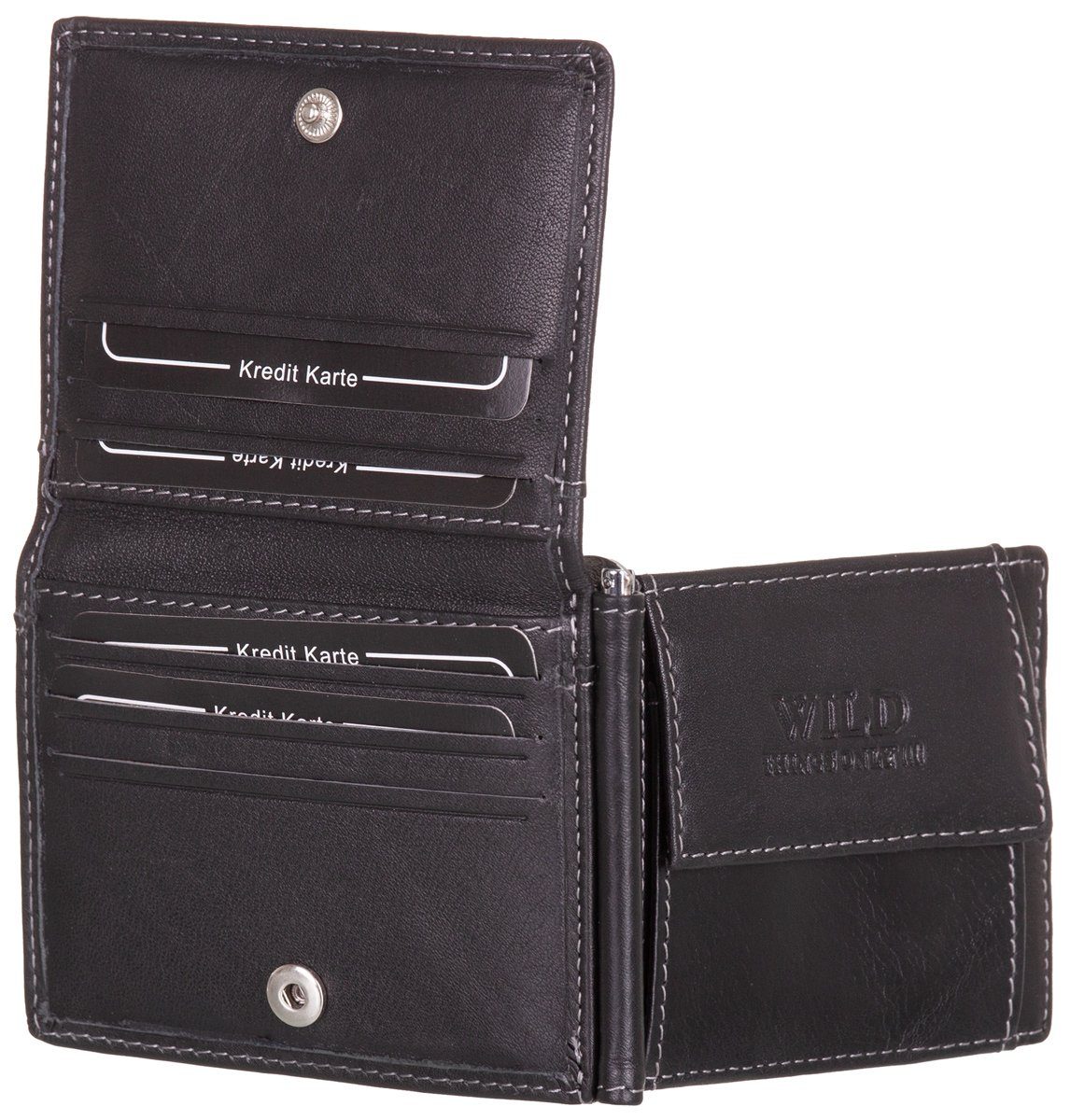 BAG STREET Geldbörse, schwarz Leder RFID-Schutz Münzfach mit Geldclip Geldbeutel Echt Portemonnaie Geldklammer