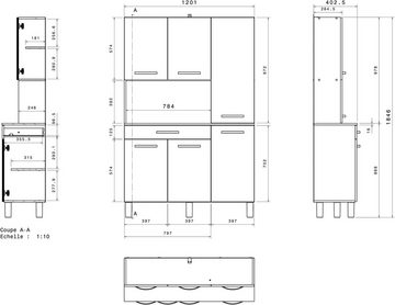 Parisot Buffet Season 22, Made in Europe, viel Stauraum, ca. 120x185cm (1-St) 6 Türen, Regale und Arbeitsfläche, Schublade, Ideal für kleine Räume