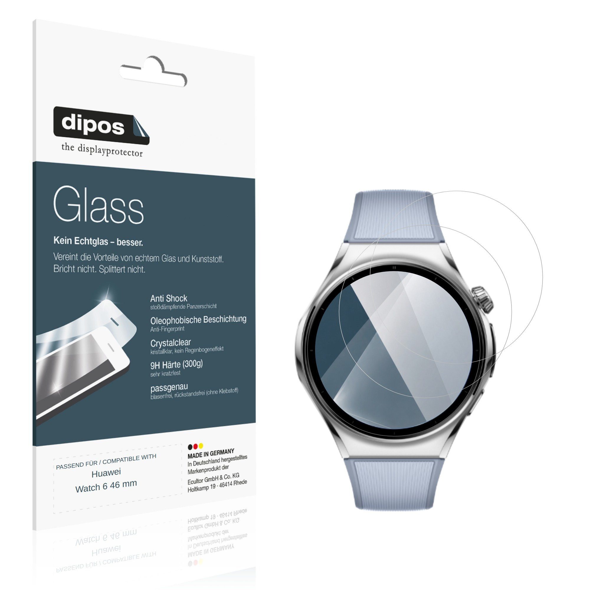 dipos Displayschutzfolie Schutzfolie für Huawei Watch 6 46 mm, 2 Stück, Displayschutz Schutz Folie Made in Germany