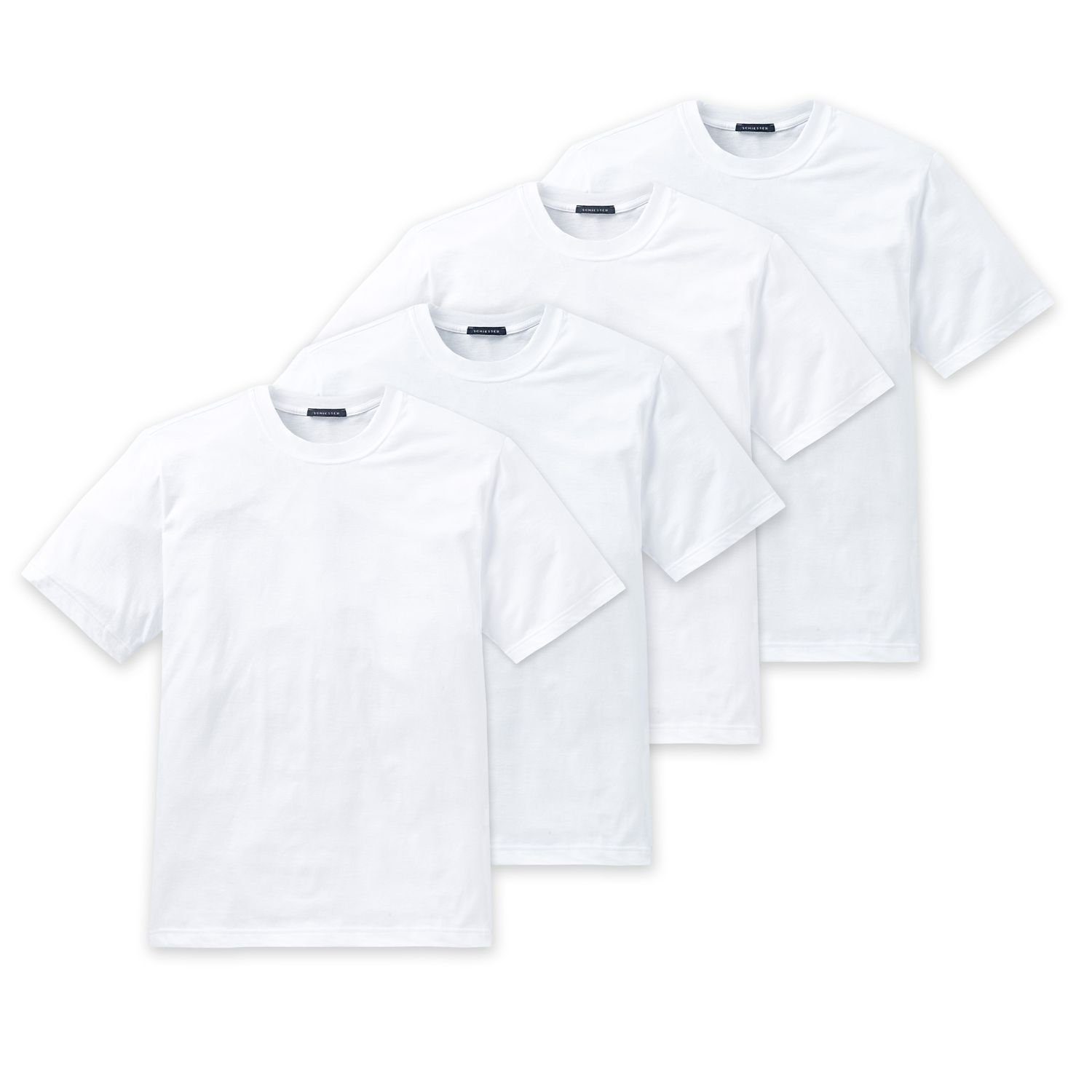 Schiesser Essentials T-Shirt 4 x Weiss Rundhals-Ausschnitt