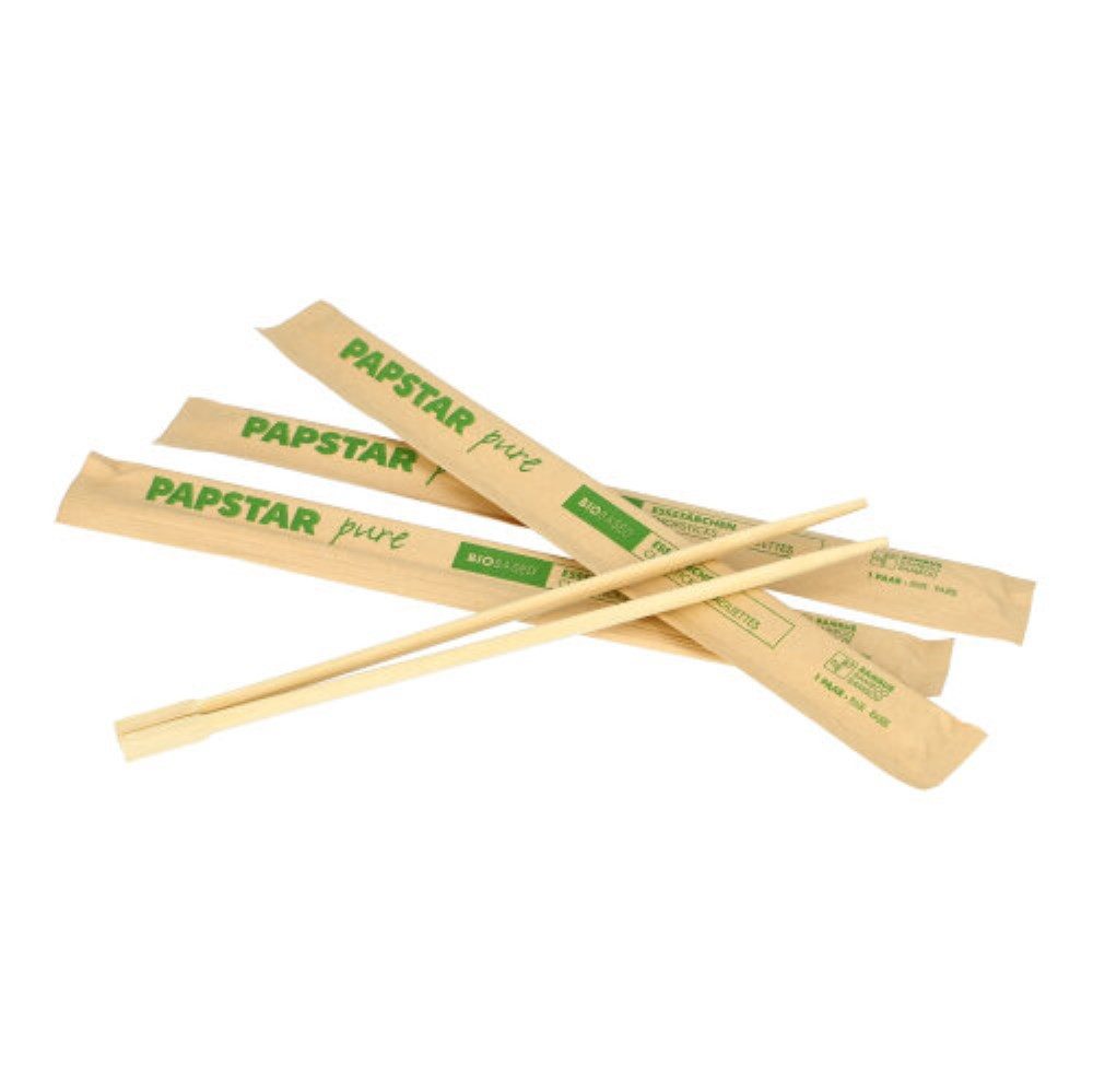 PAPSTAR Einwegbesteck-Set 50 Paar Essstäbchen Bambus "ASIA" 23 cm einzeln gehüllt