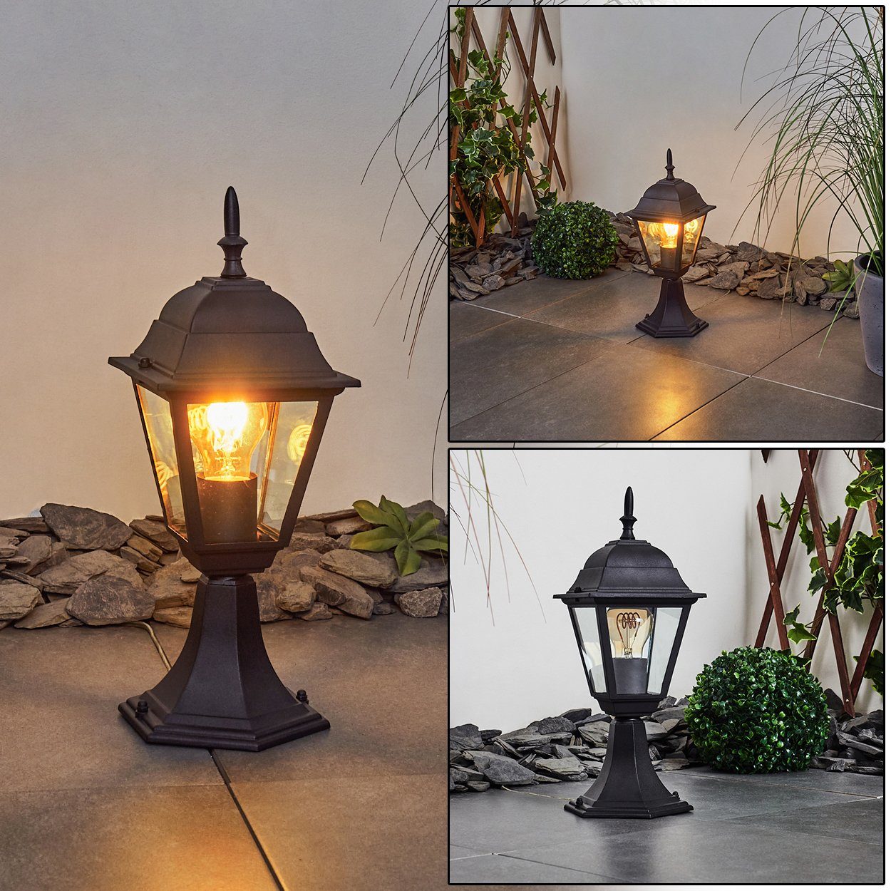 hofstein Pollerleuchte »Quartucciu« Außenlampe aus Metall/Glas in Schwarz/Klar, ohne Leuchtmittel, Retro/Vintage Gartenlampe 40cm, Wegeleuchte, Terrasse/Hof m. E27, IP44