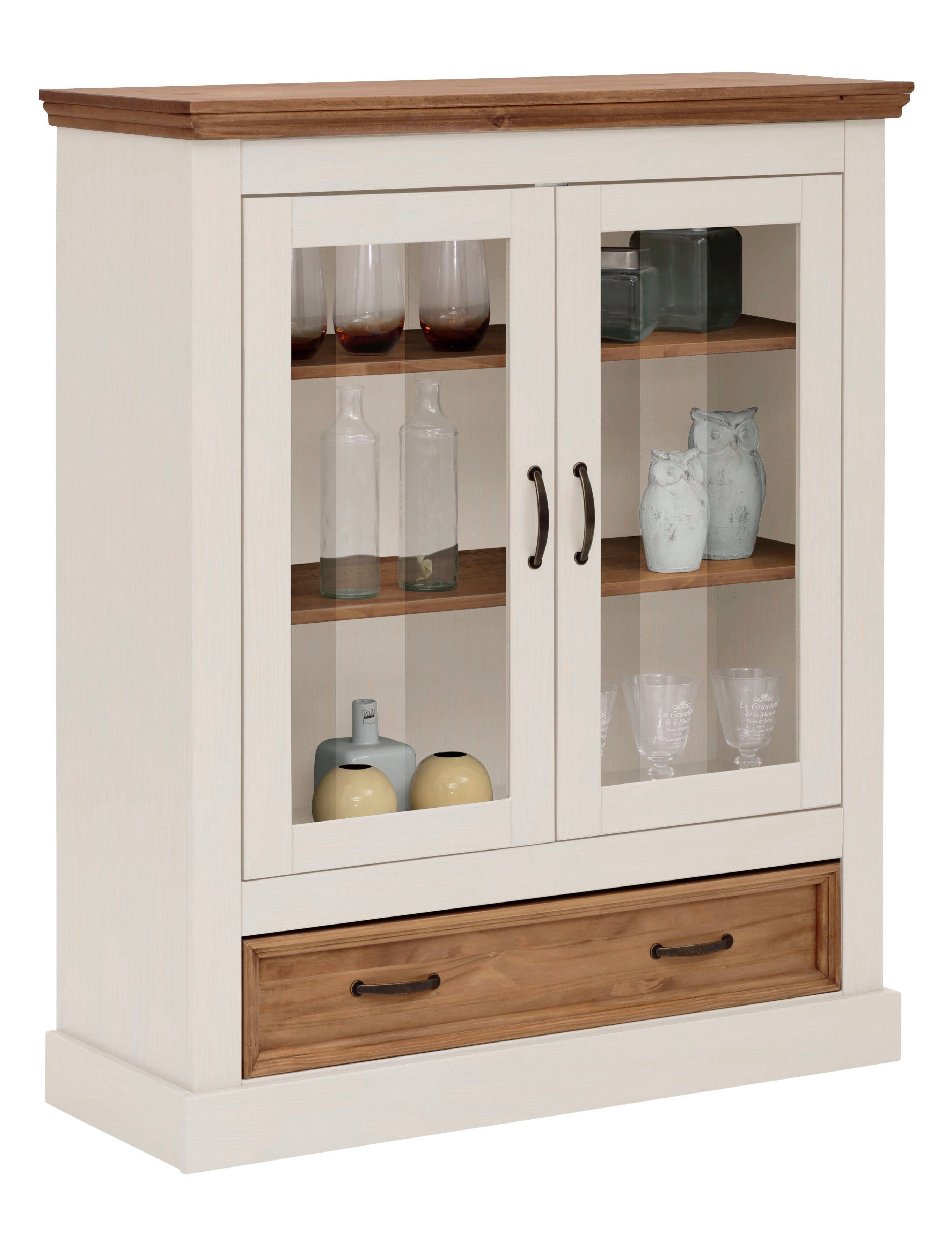 Home affaire Vitrine Selma Highboard aus massivem Kiefernholz, mit Griffen günstig online kaufen