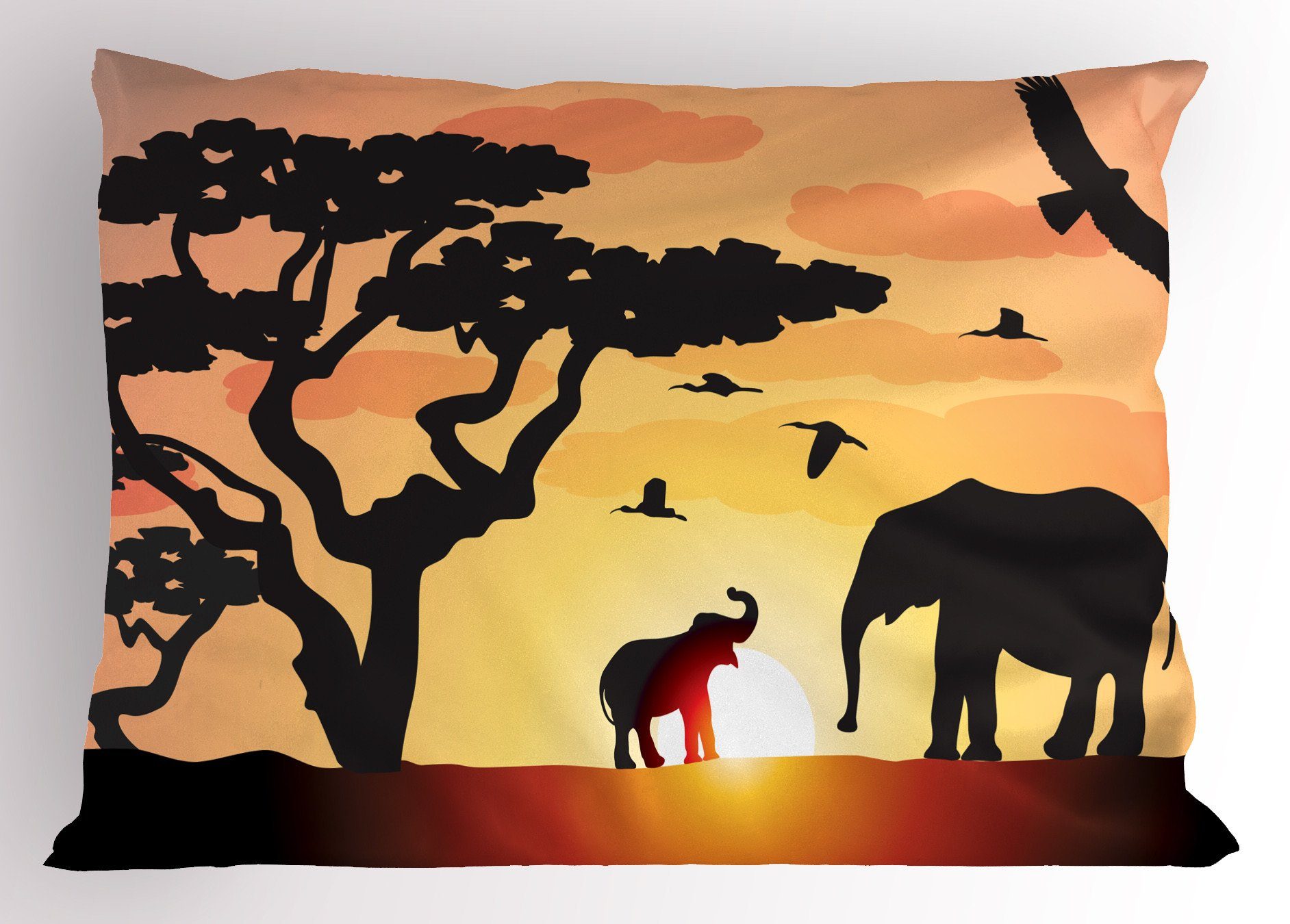 Kissenbezüge Dekorativer Standard King Size Gedruckter Kissenbezug, Abakuhaus (1 Stück), Elefant Sonnenuntergang Tierbaum