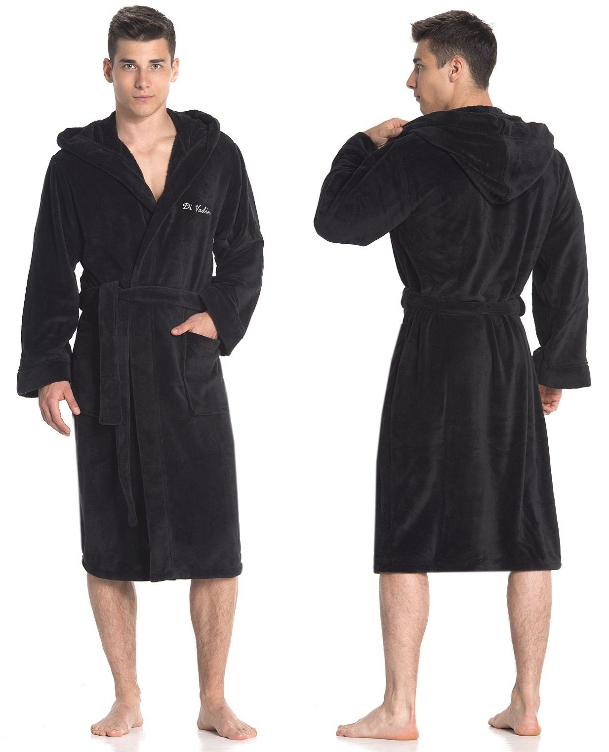 Di Vadini Bademantel Di Vadini UNISEX Herren Damen Bademantel FLORENZ mit Kapuze, wadenlang, Polyester, Weitenverstellung, Bindegürtel, mit Kapuze