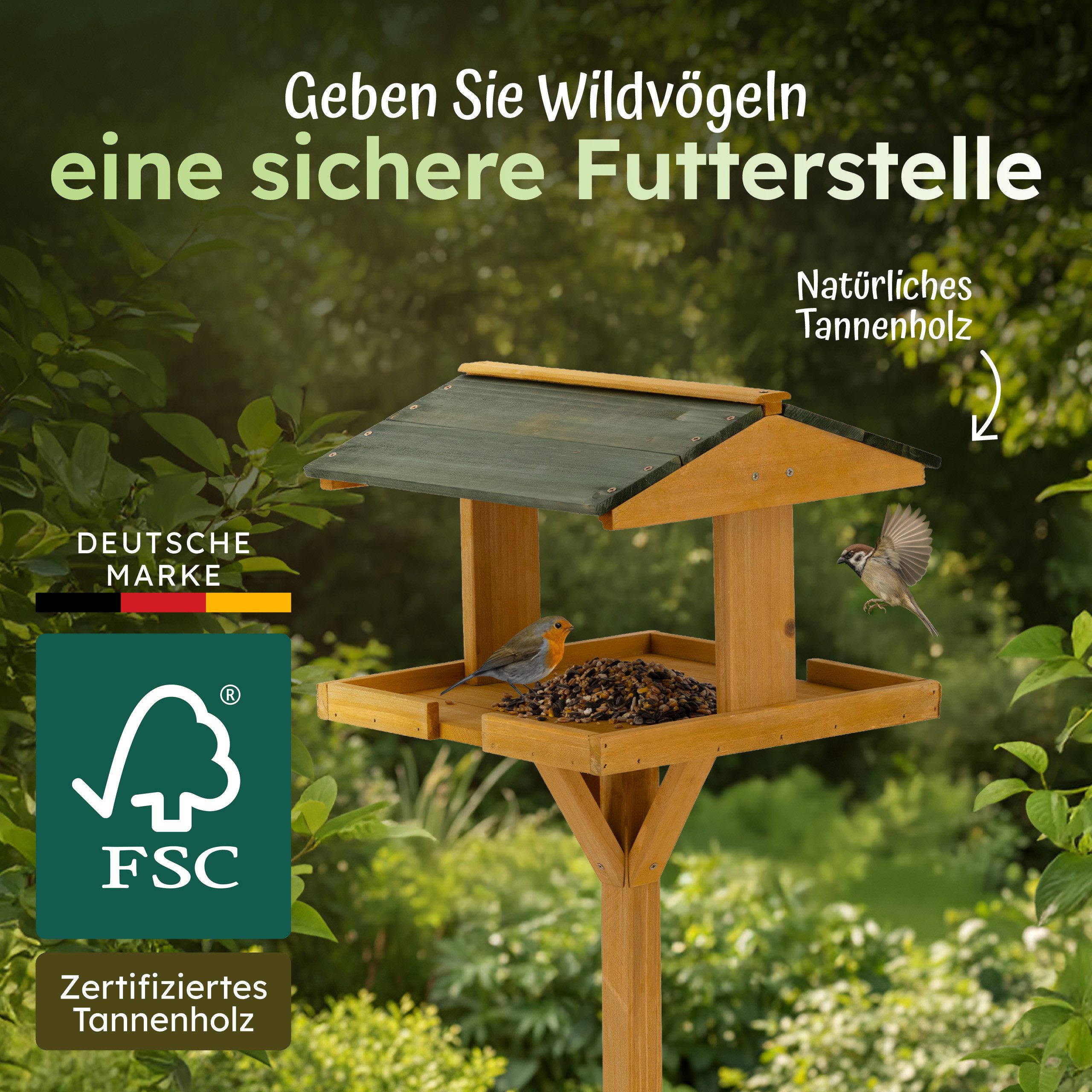 Moorland Vogelhaus Vogelhaus mit Ständer Wetterfest VH, Hellbraun mit grüne günstig online kaufen